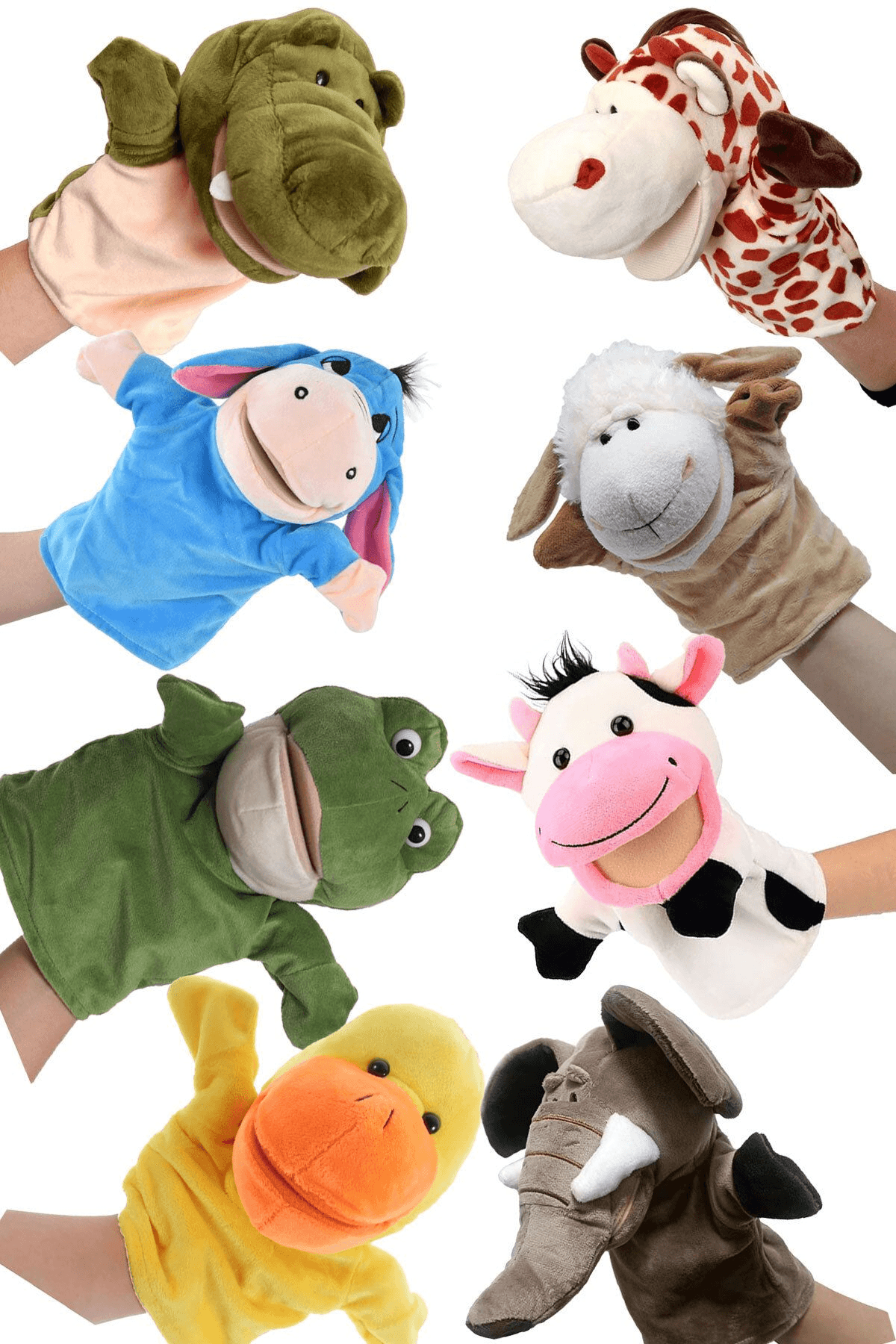 Kukla 8 Adet Eğitici ve Eğlenceli Peluş Kukla Seti Ağzı Hareket Eden El Kuklası