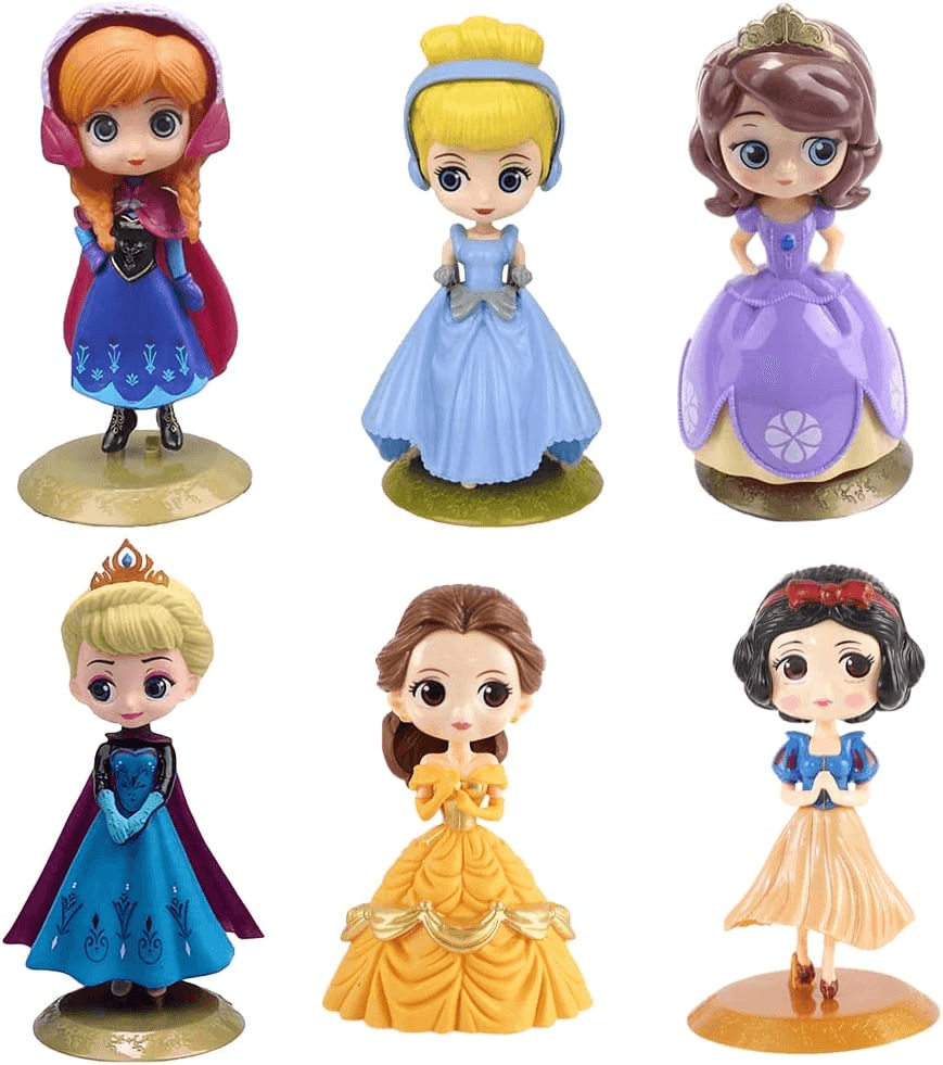 Prenses Mini Figürler, 6 Adet Prenses Figürleri, Çizgi Film Prenses Pasta Süsü