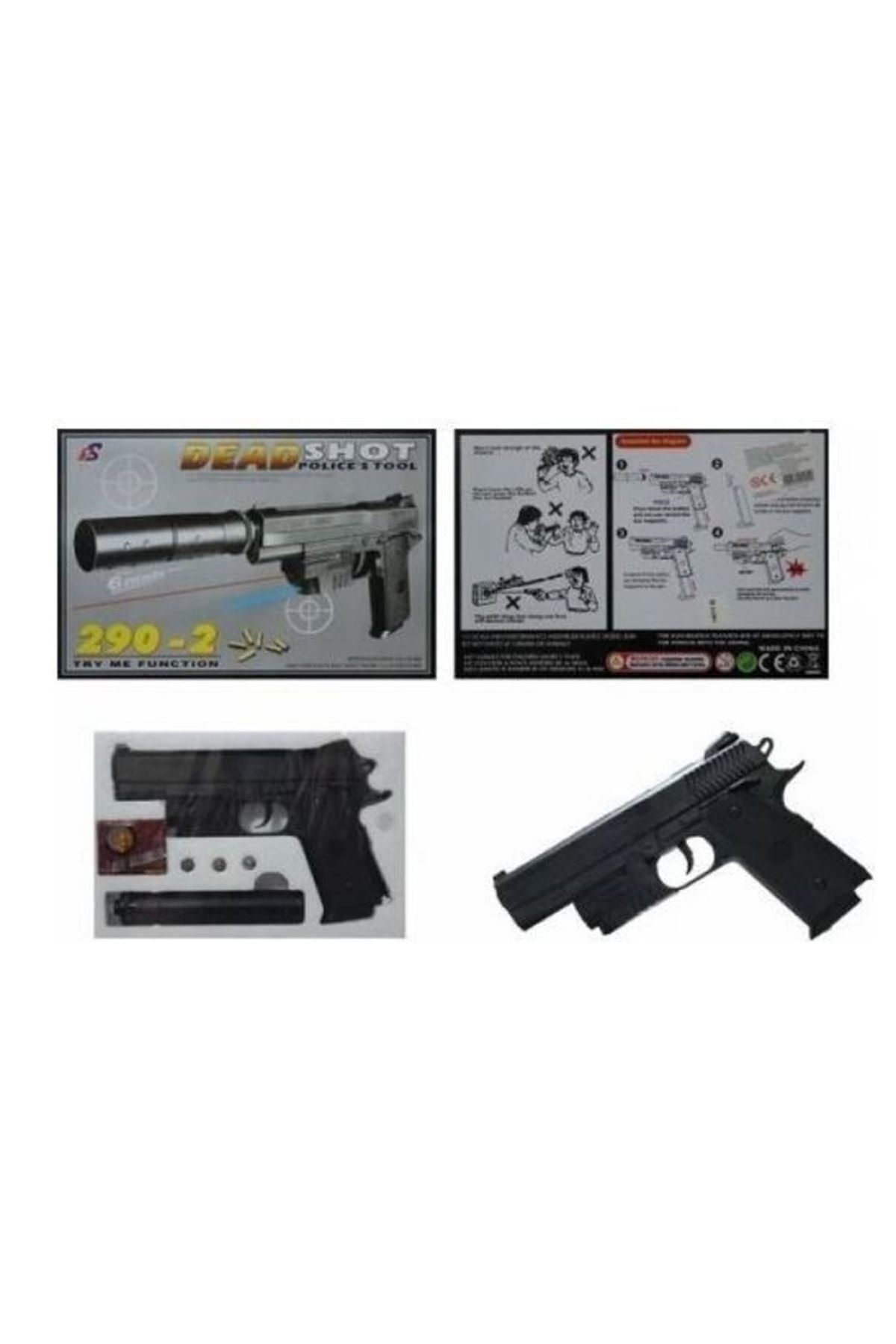 Susturuculu Boncuk Atan Silah Oyuncak Boncuk Atan Tabanca Desert Eagle Lazerli Susturuculu 37 Cm
