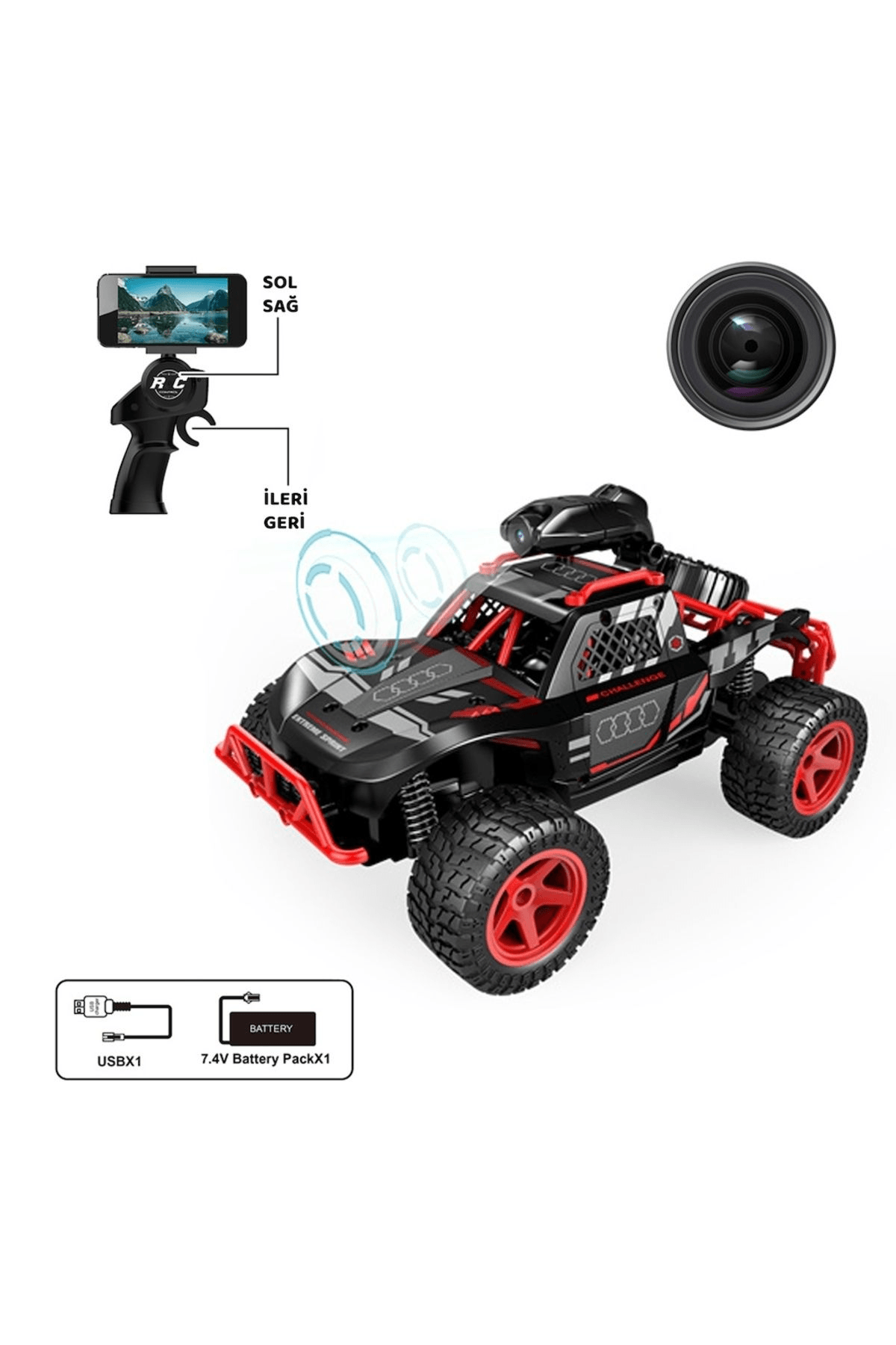 Uzaktan Kumandalı Full Fonksiyon Şarjlı 2.4G Kameralı Off Road Araba Vardem
