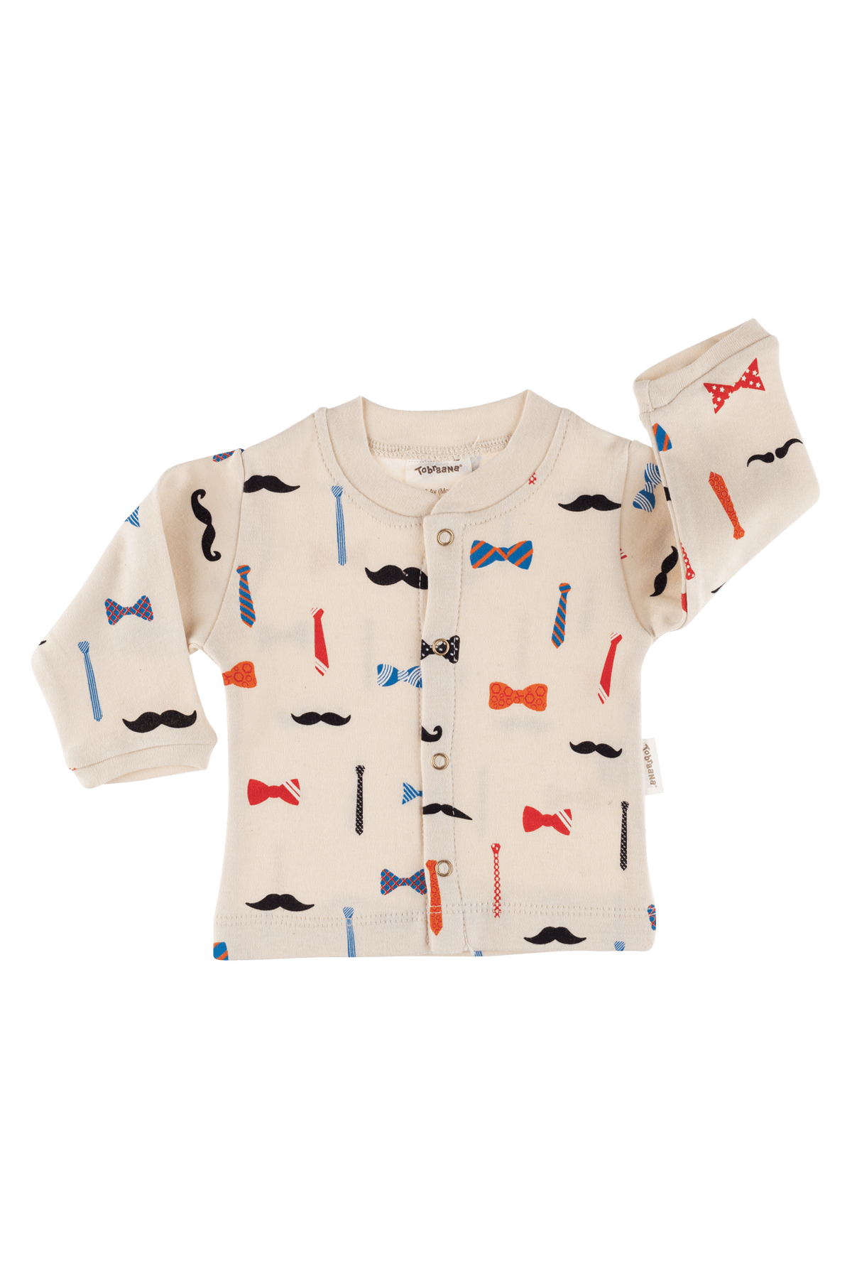 TobraAna Organik Bebek Pijama Takım 3 Parça Erkek Natürel Renk Bıyıklı