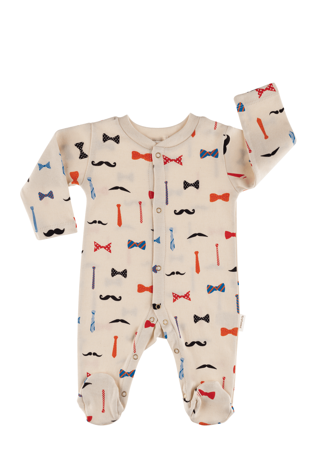 TobraAna Organik Bebek Pijama Tulum Erkek Natürel Renk Bıyıklı