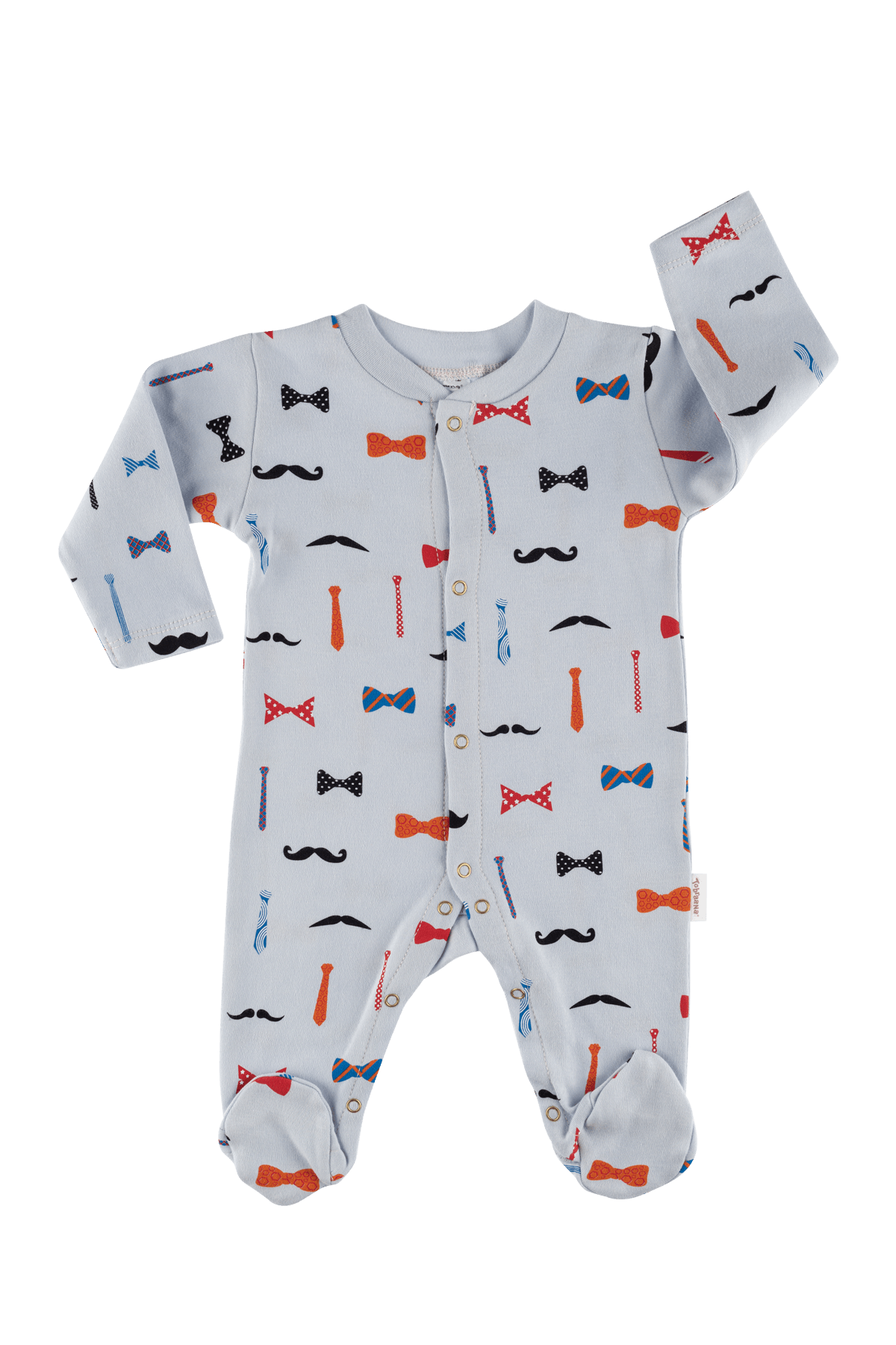 TobraAna Organik Bebek Pijama Tulum Parça Erkek Mavi Renk Bıyıklı