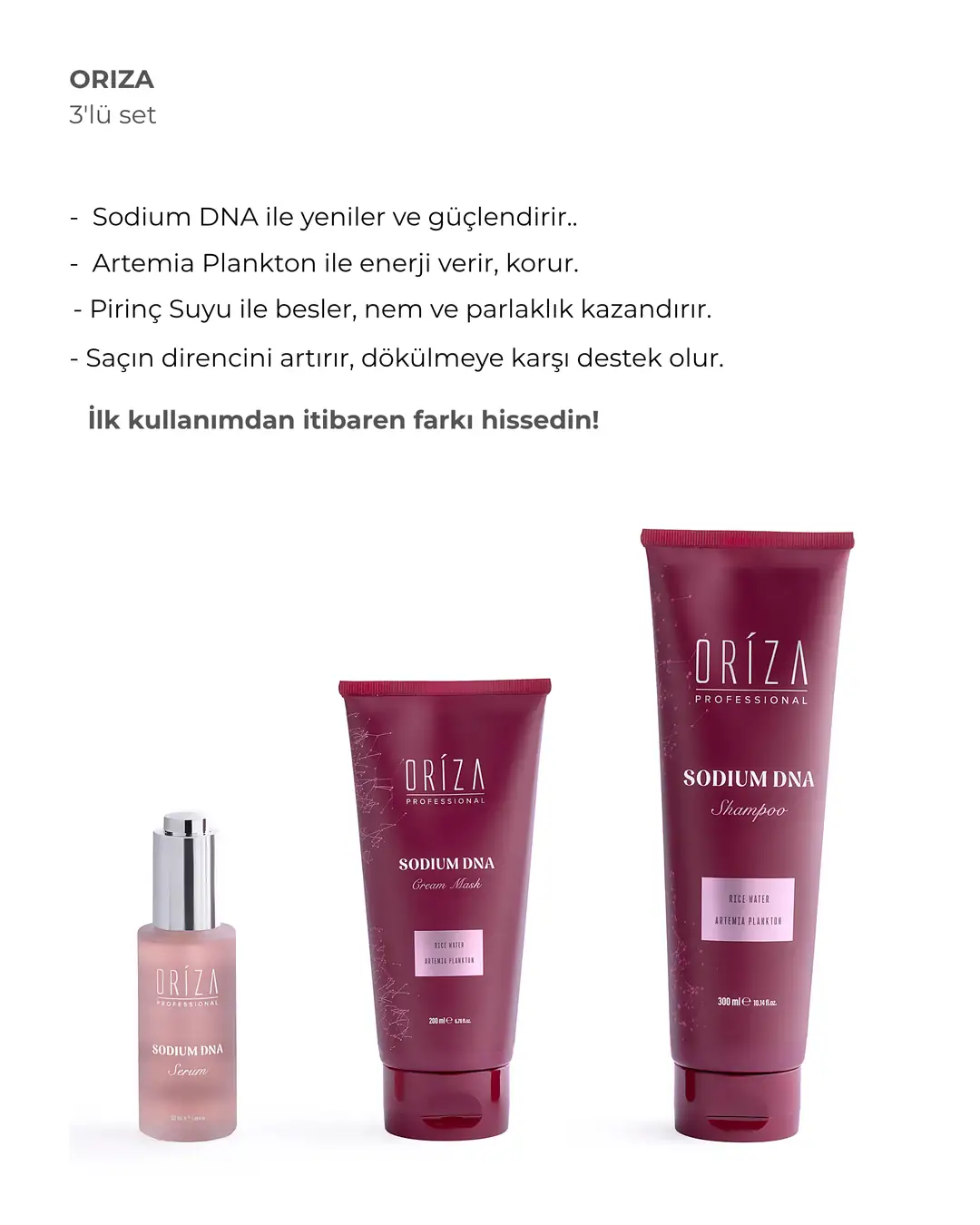 Oriza Sodium DNA 3'lü Set | Şampuan, Krem ve Serum ile Güçlü Bakım