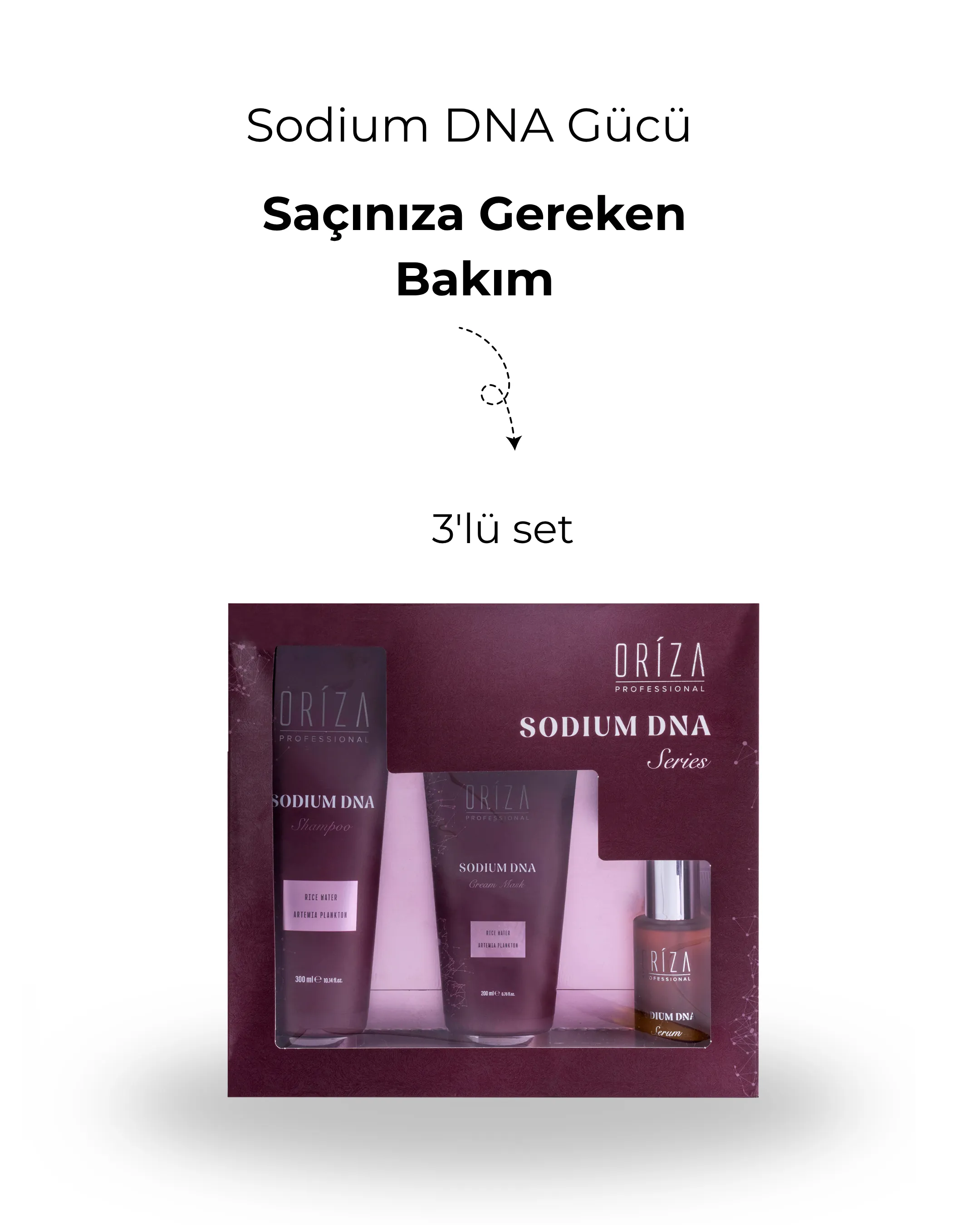 Oriza Sodium DNA 3'lü Set | Şampuan, Krem ve Serum ile Güçlü Bakım
