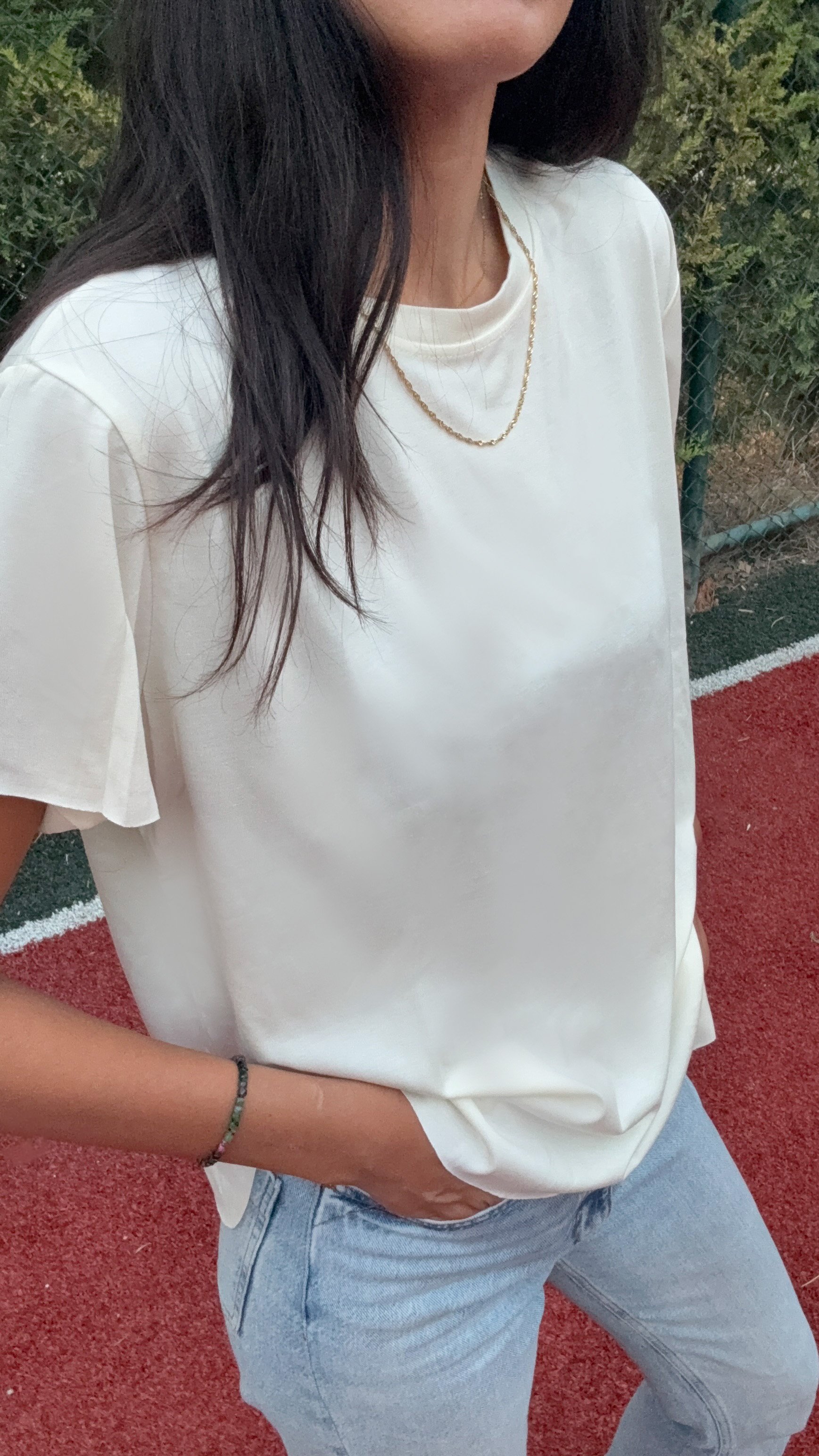 Ekru Lazer Kesim Kadın Basic T-shirt