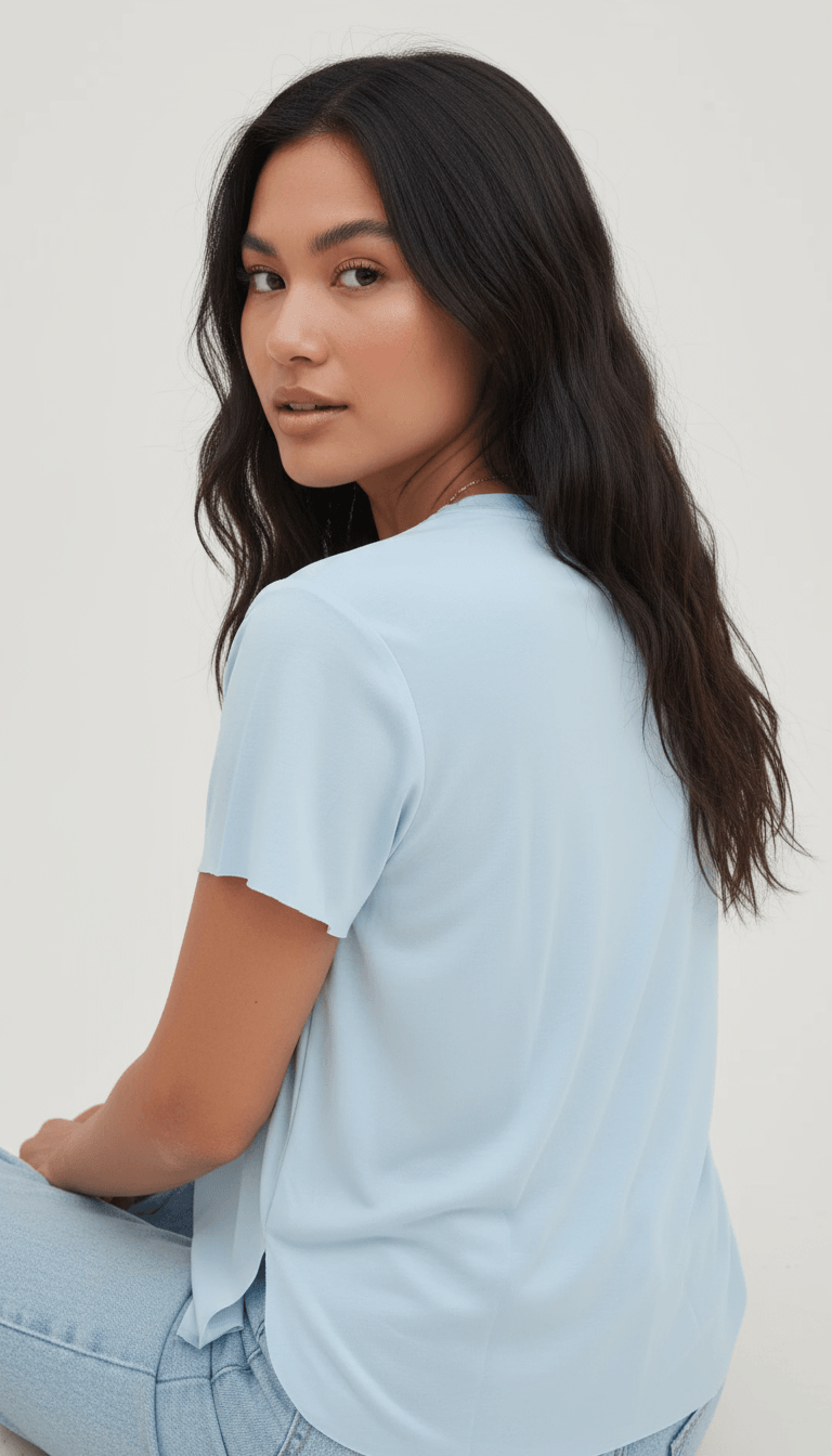 Mavi Lazer Kesim Kadın Basic T-Shirt