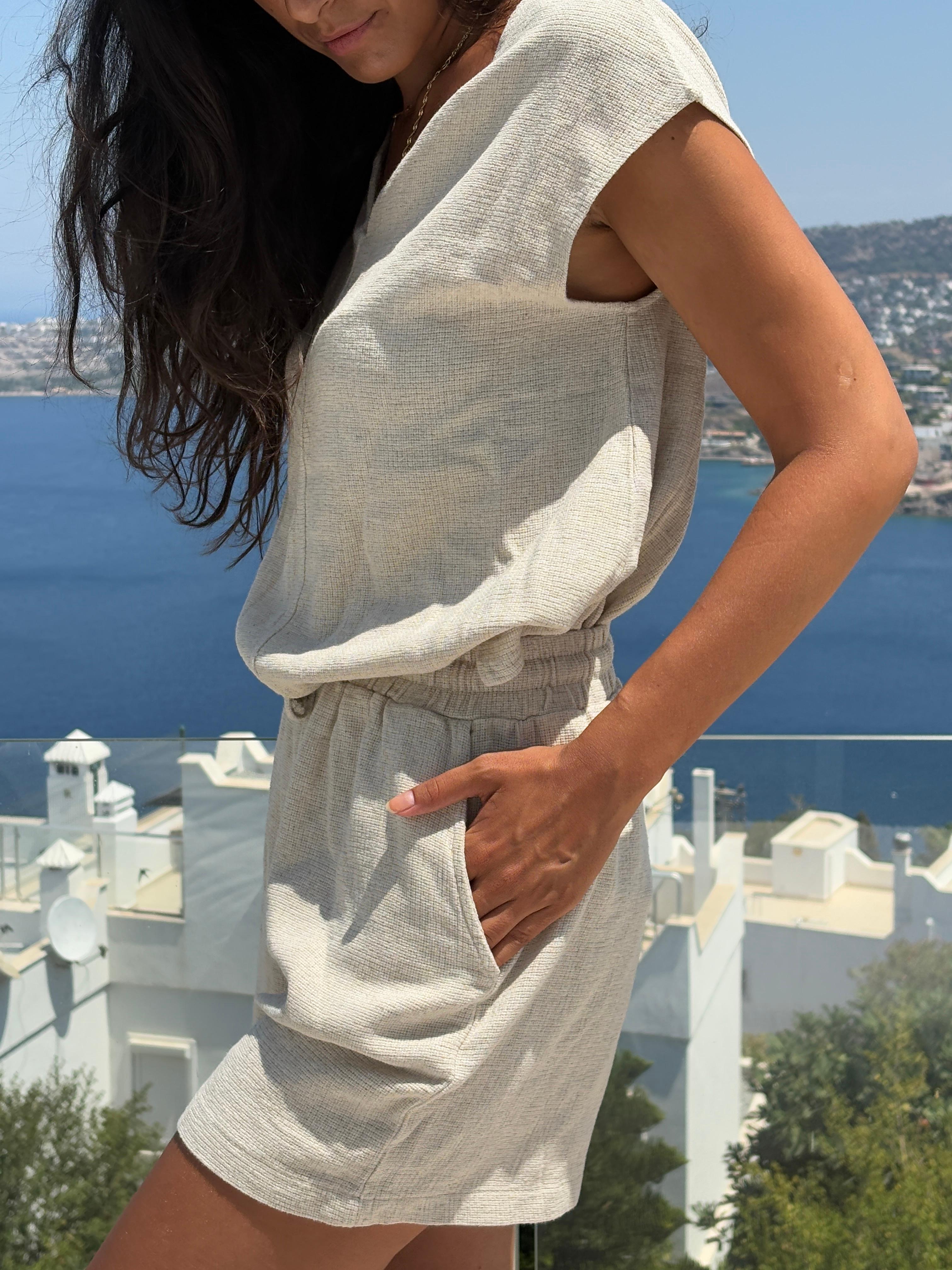 Natural Cep Detaylı Şort Takım
