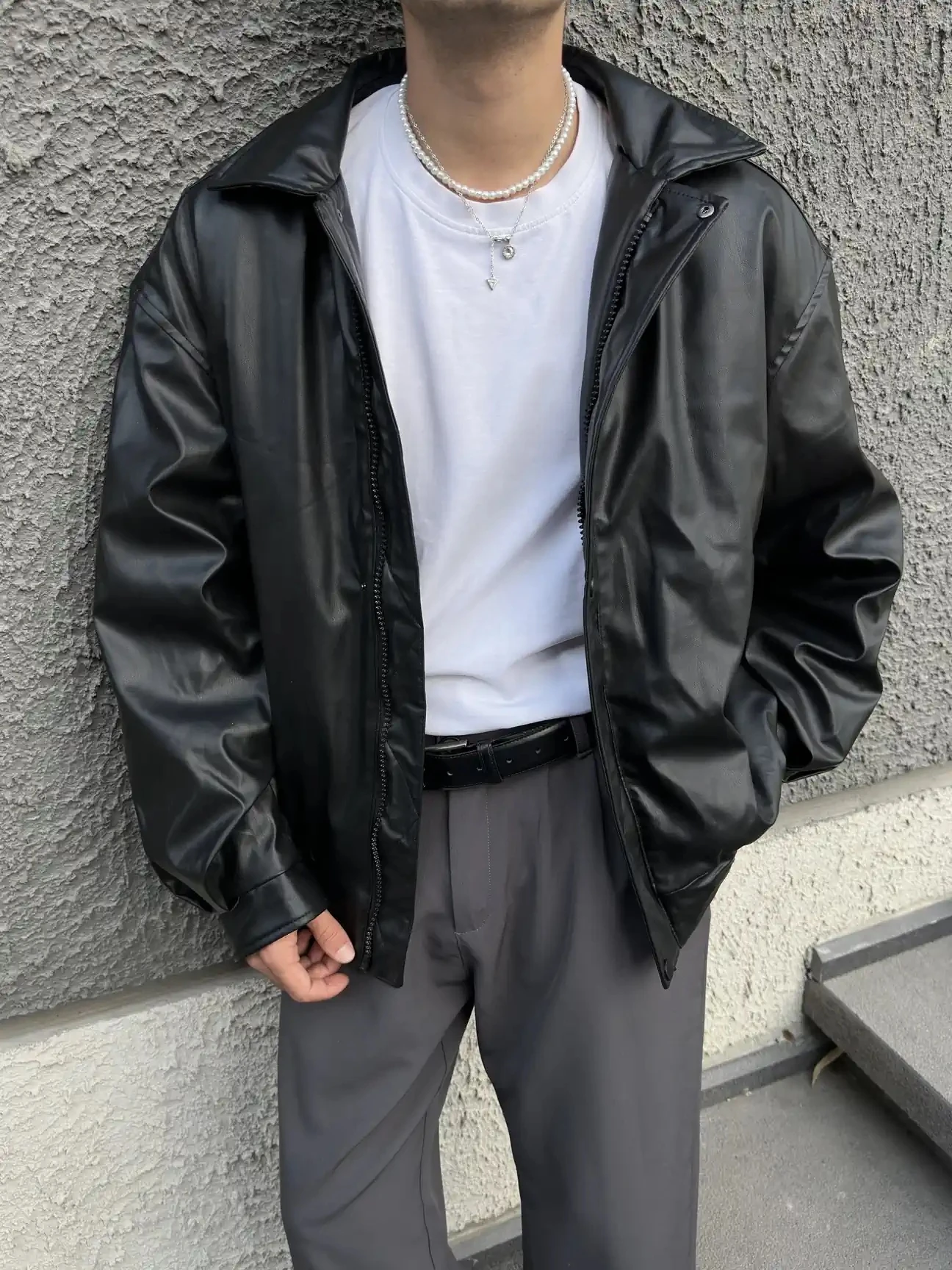 Premium Siyah Oversize Deri Ceket G1087