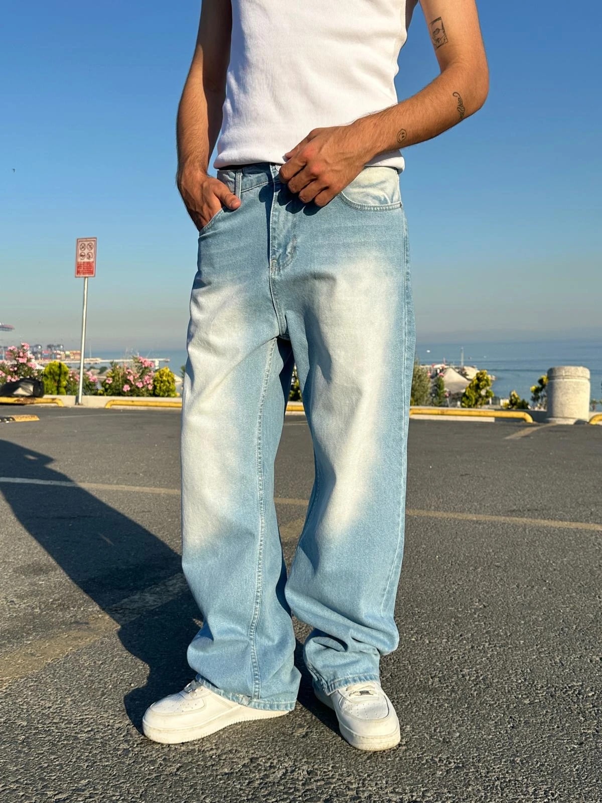 Line Yıkamalı İce Blue Baggy Pantolon G10116