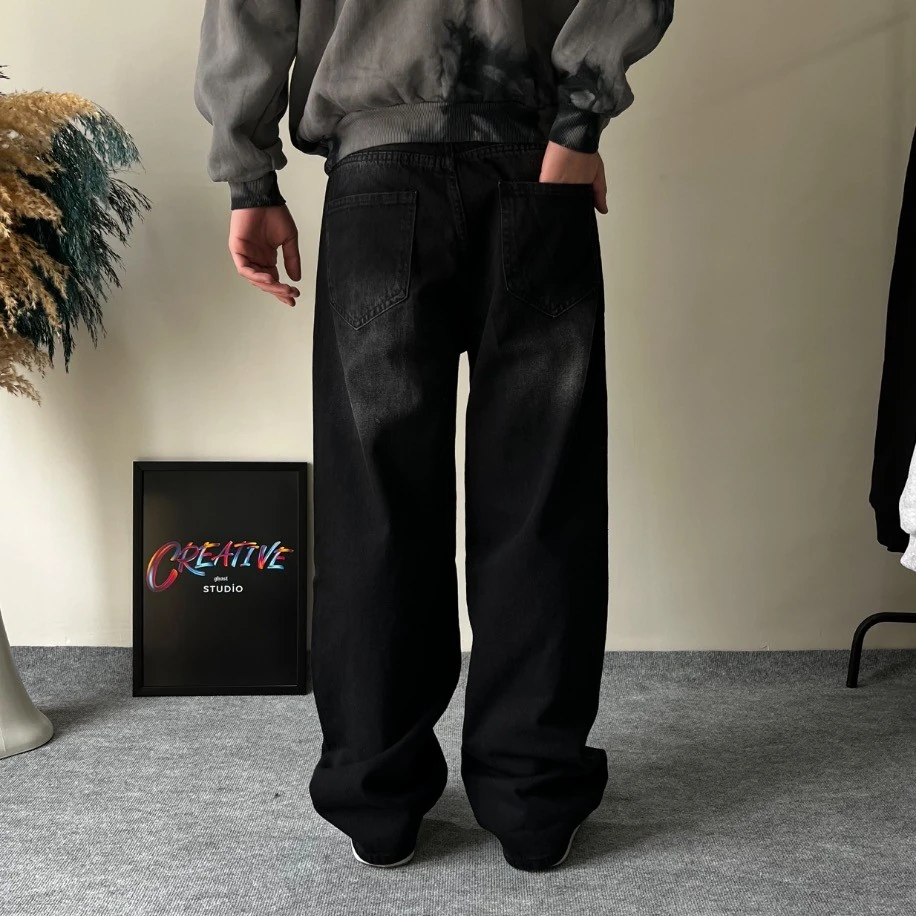 Line Yıkamalı Siyah Baggy Pantolon G10108