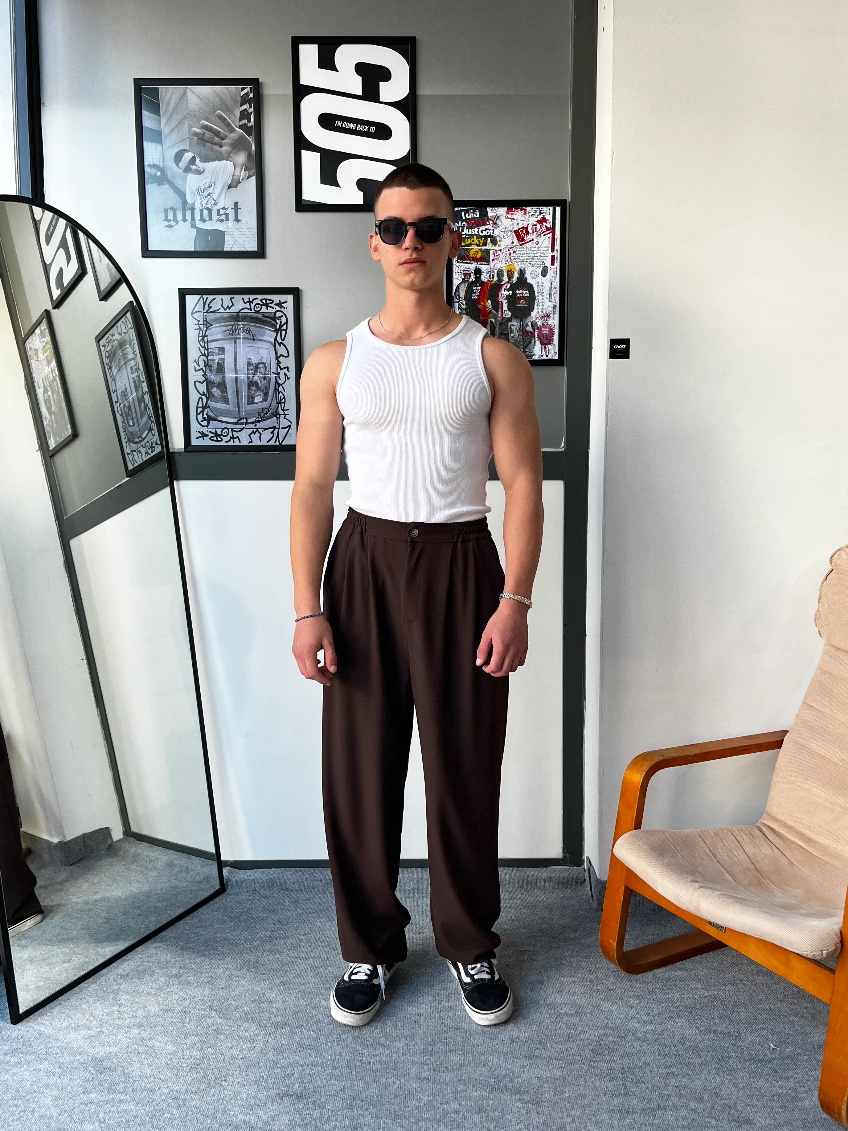 Ghost Pileli Baggy Kahve Kumaş Pantolon G10120