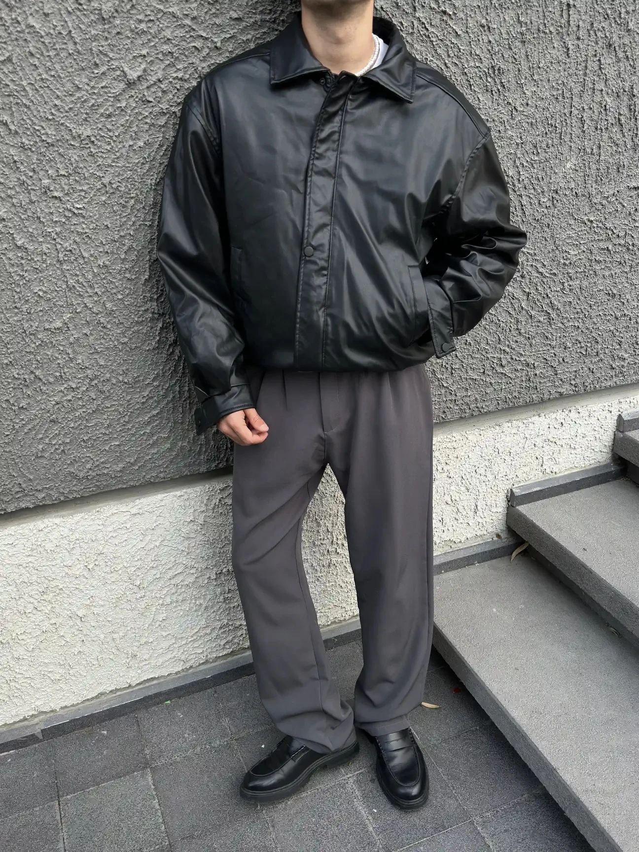 Premium Siyah Oversize Deri Ceket G1087