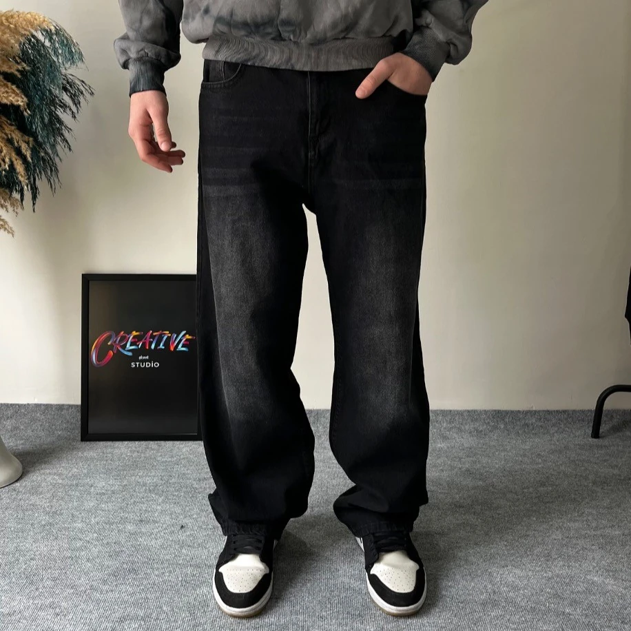 Line Yıkamalı Siyah Baggy Pantolon G10108