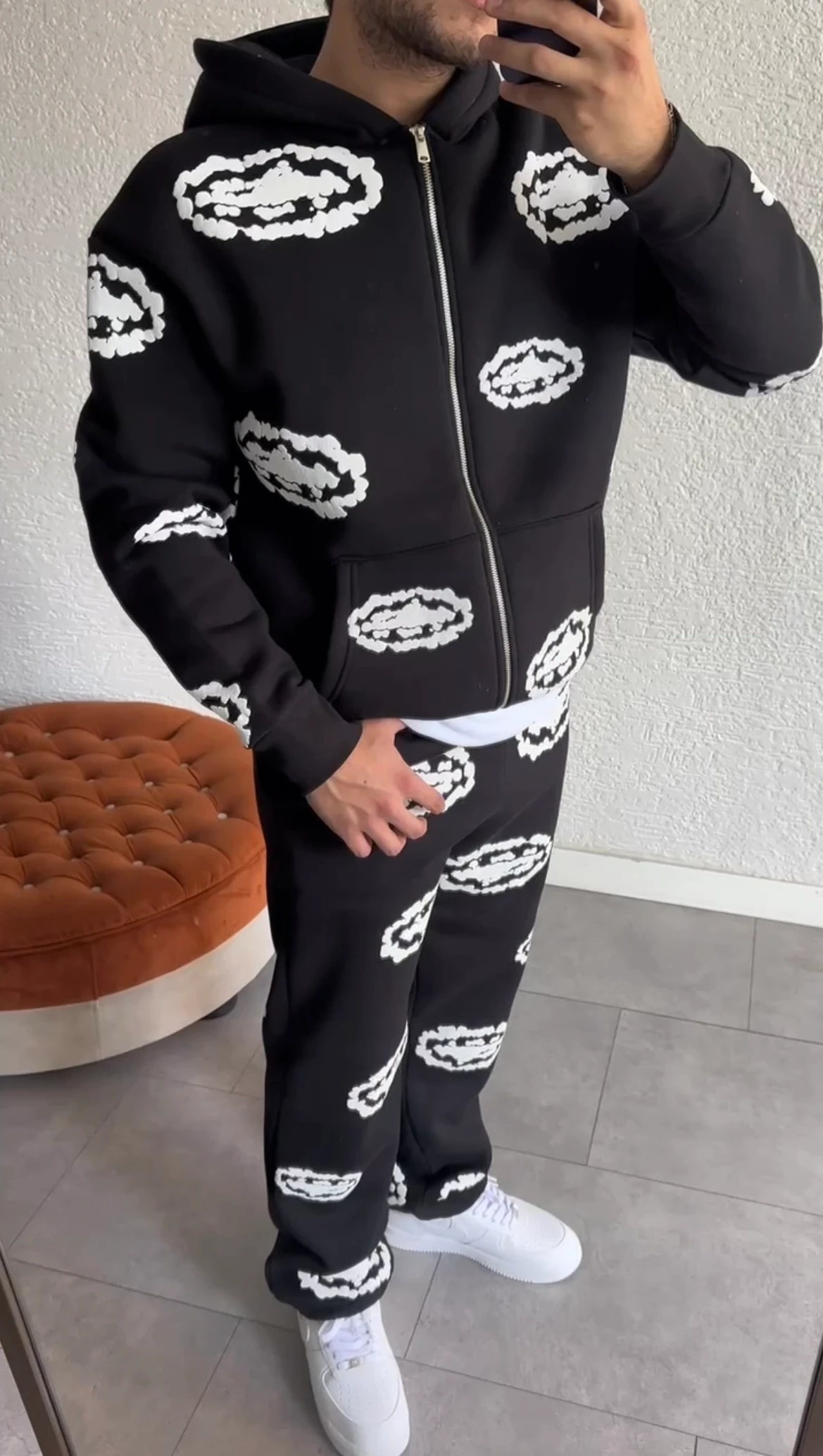 Premium Kabartma Baskılı Eşofman Takımı Siyah G10166