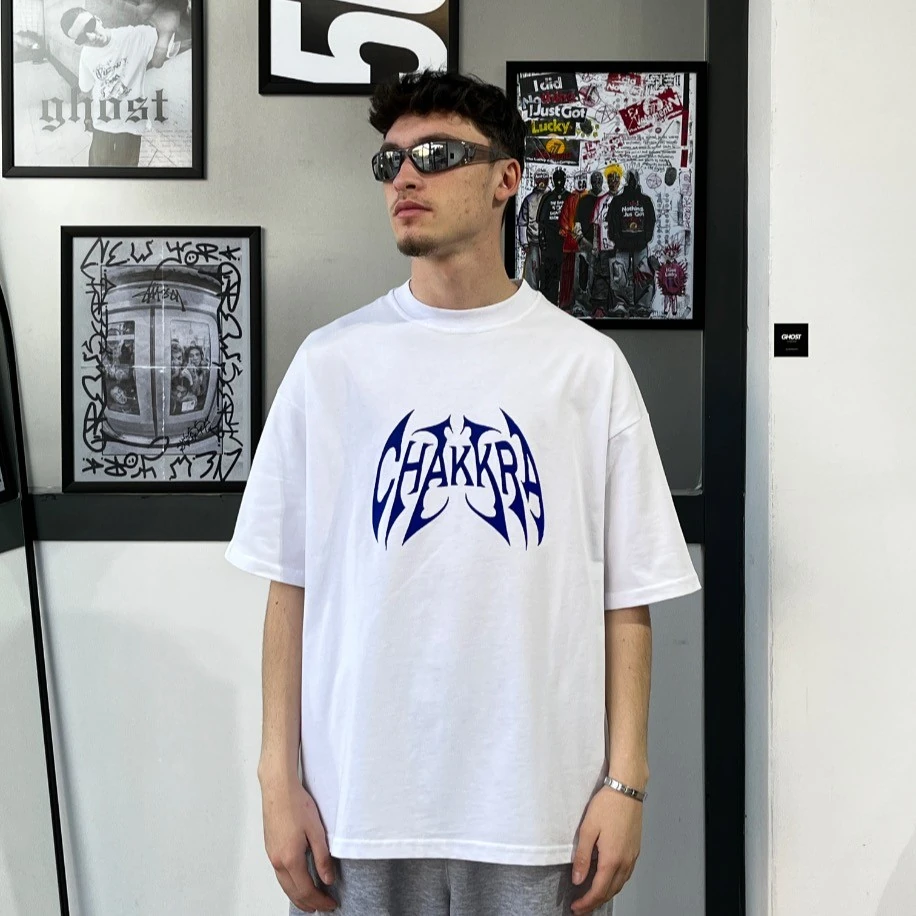 Chakkra Baskılı Beyaz Oversize Tişört G1058