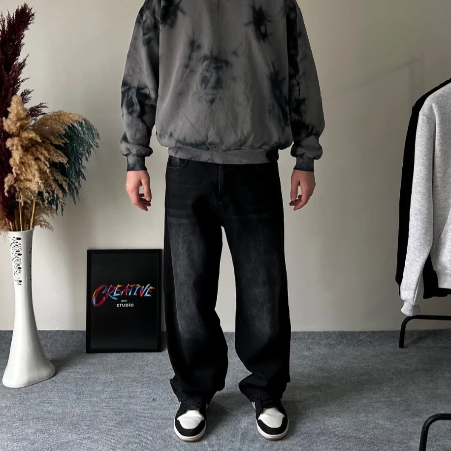 Line Yıkamalı Siyah Baggy Pantolon G10108