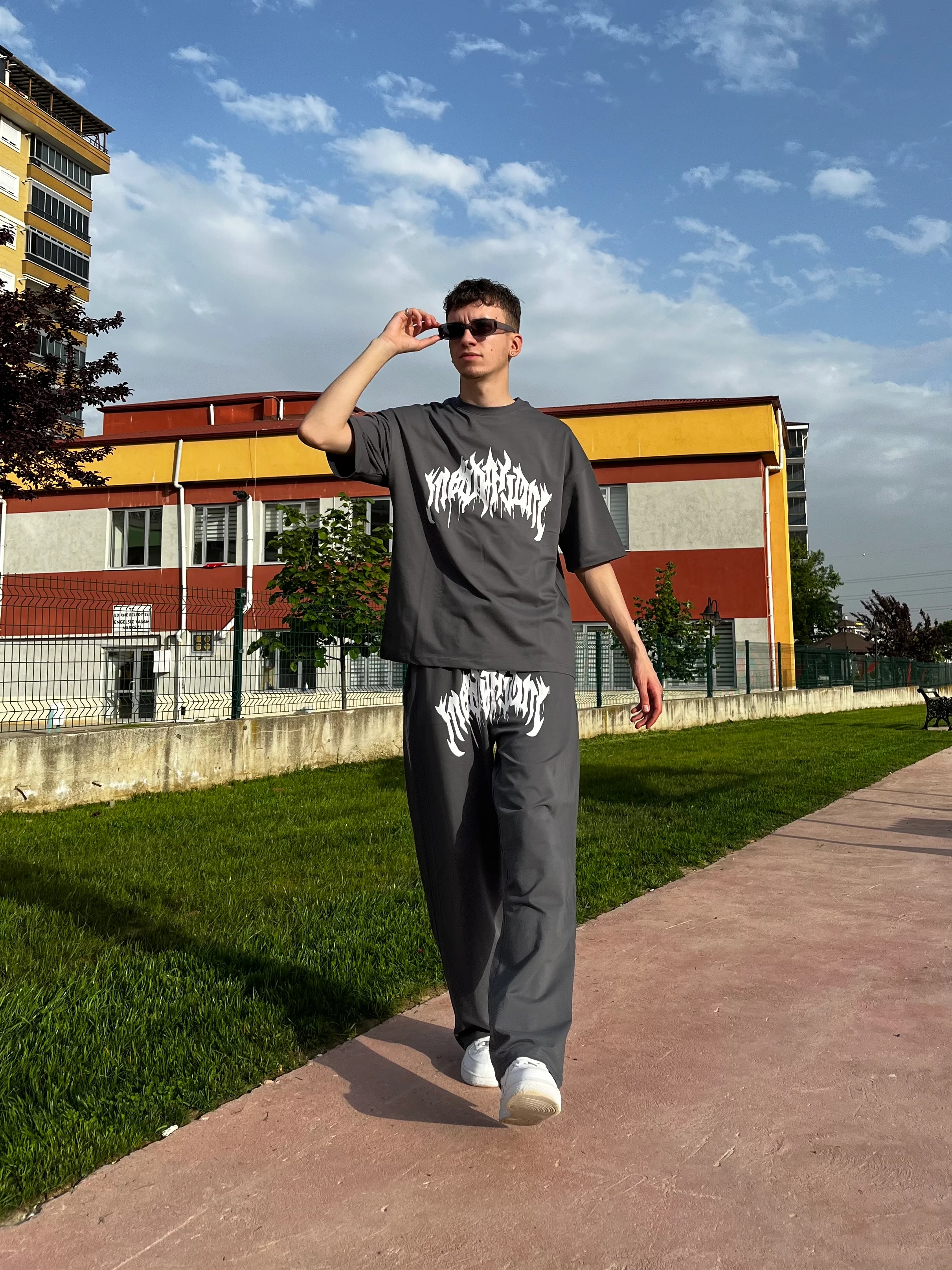 Premium Baskılı Oversize Füme Eşofman Takımı G1048