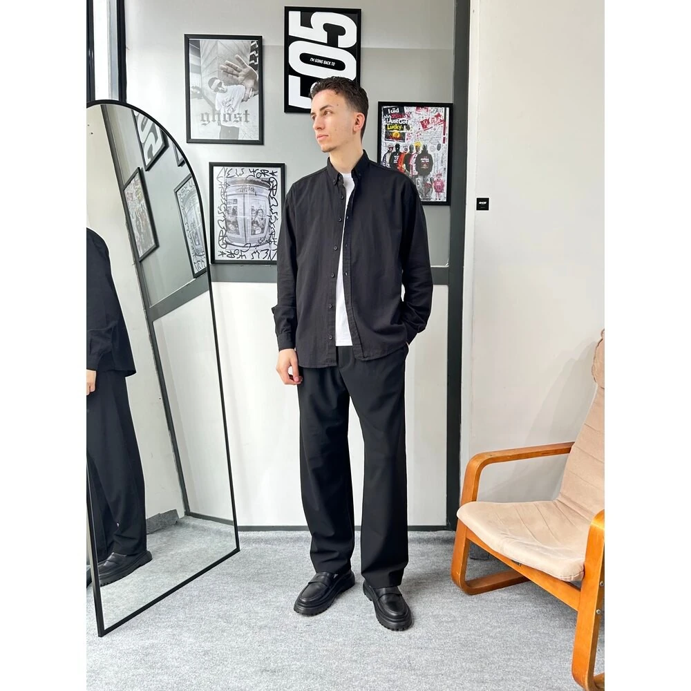 Chill Cozy Relax Fit Siyah Gömlek G1081