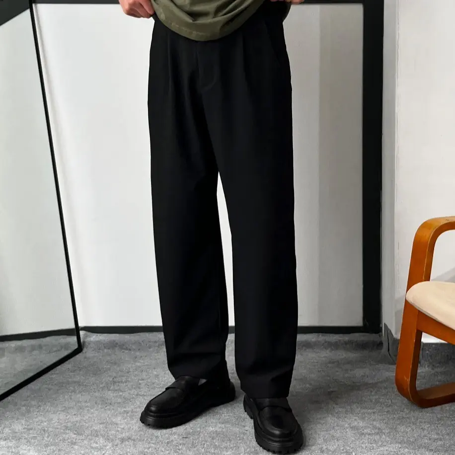Pile Detaylı Baggy Fit Siyah Kumaş Pantolon G10106