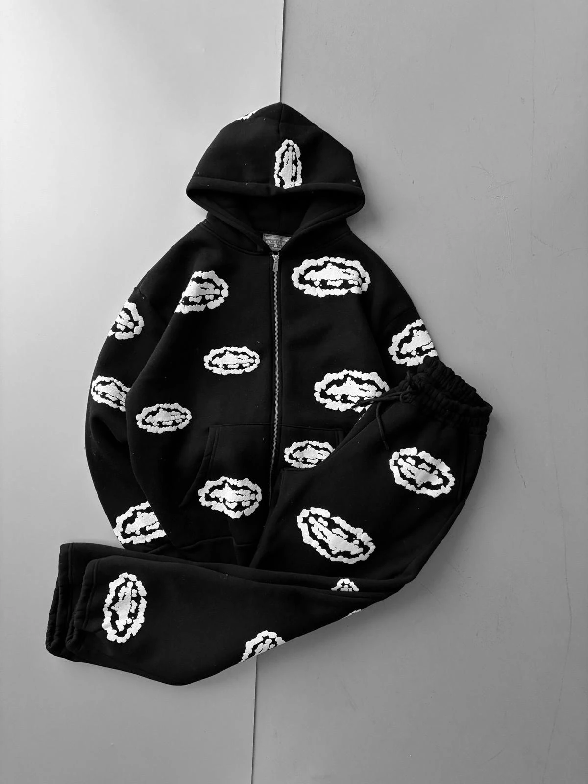 Premium Kabartma Baskılı Eşofman Takımı Siyah G10166