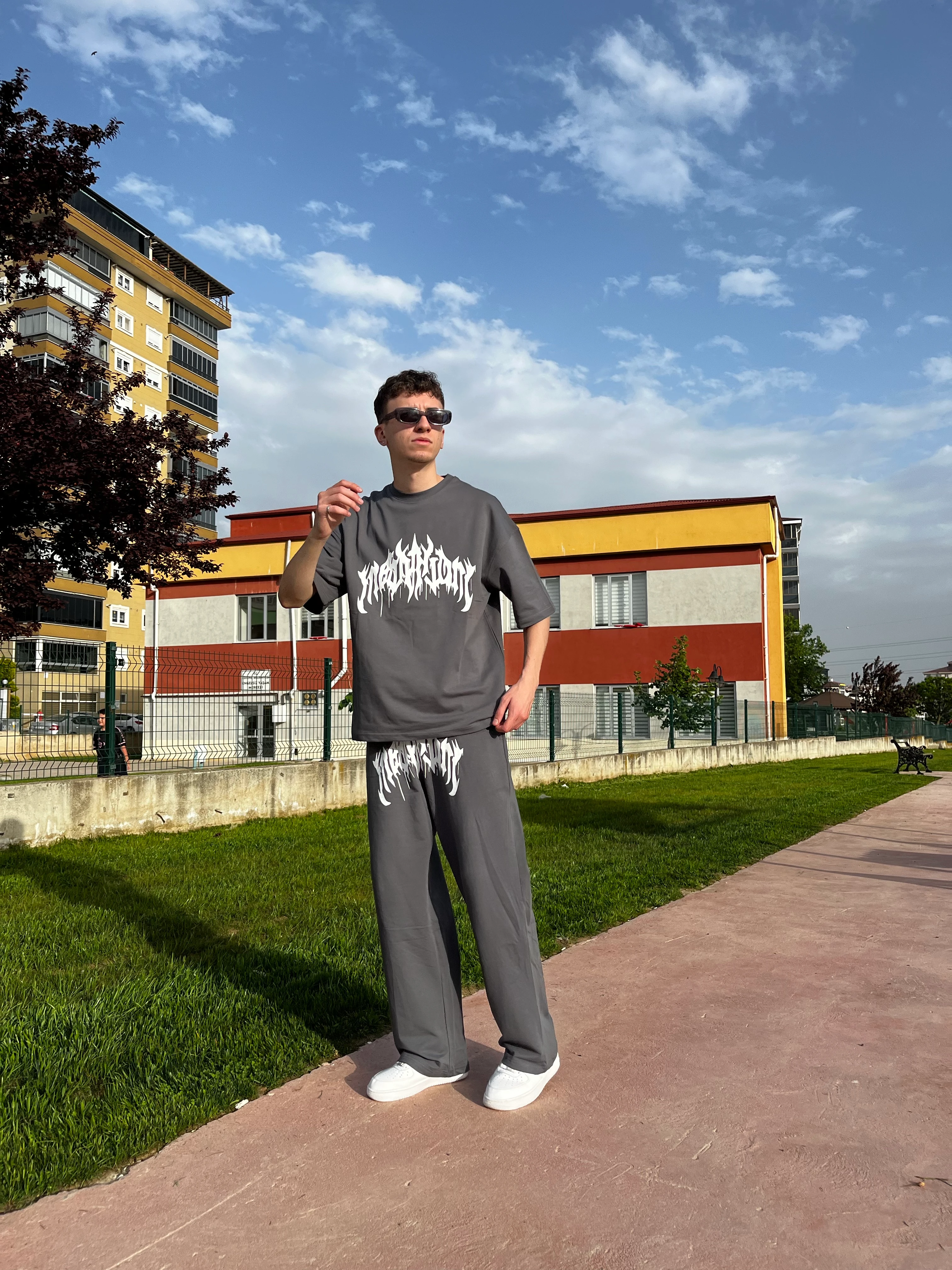 Premium Baskılı Oversize Füme Eşofman Takımı G1048