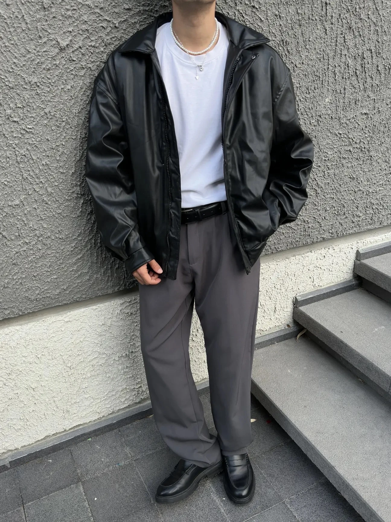 Premium Siyah Oversize Deri Ceket G1087