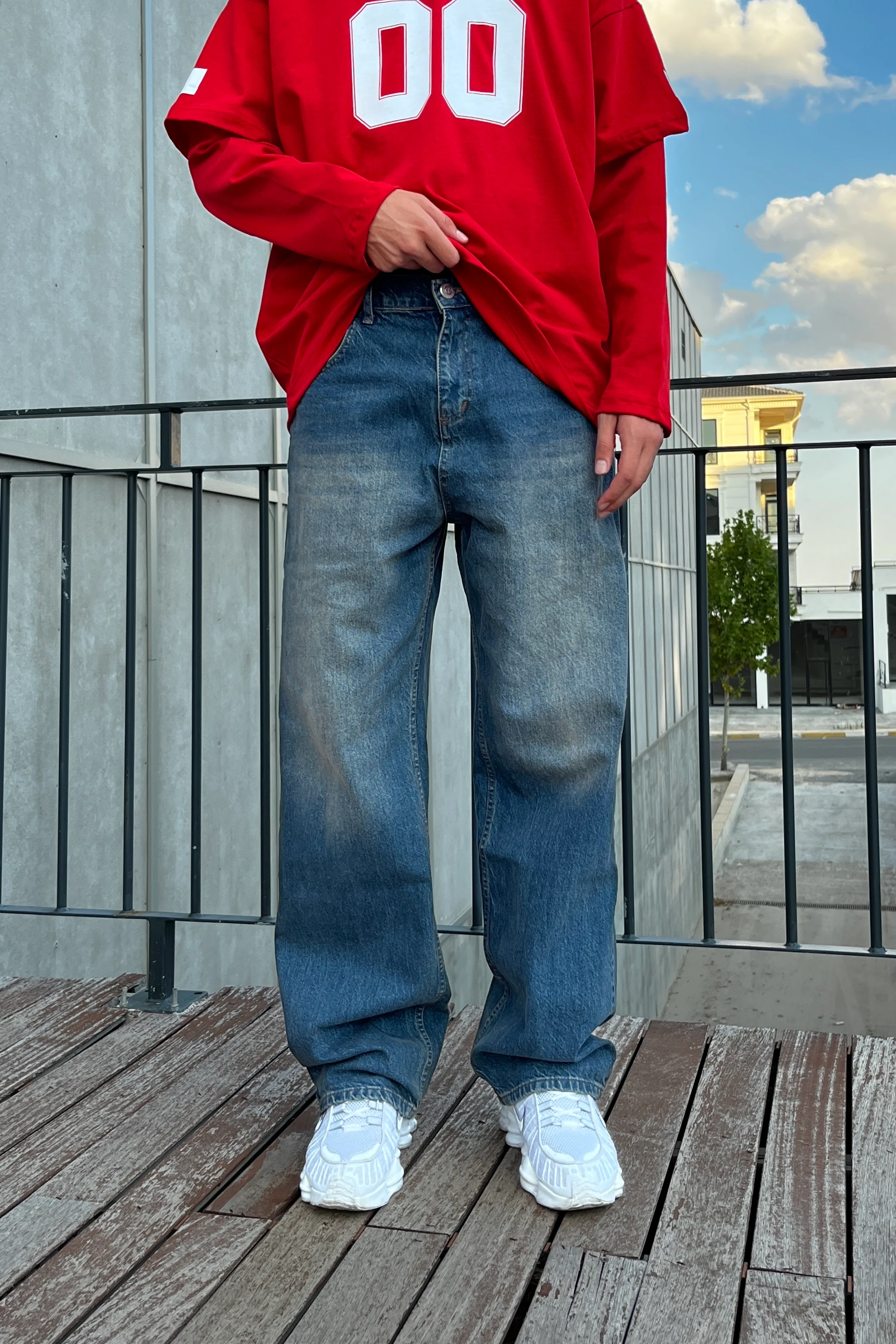 Acid Wash Blue Baggy Pantolon G10142