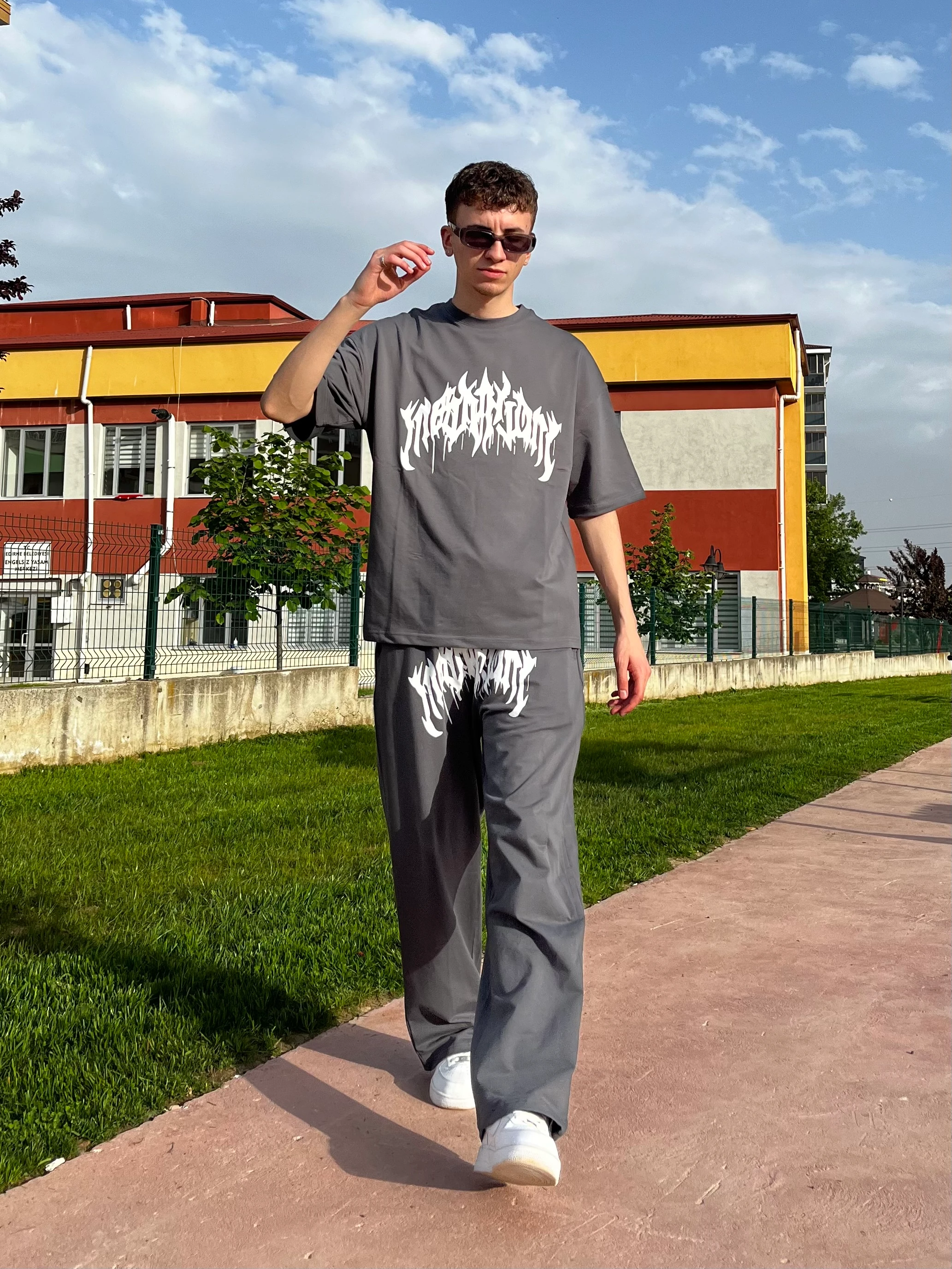 Premium Baskılı Oversize Füme Eşofman Takımı G1048