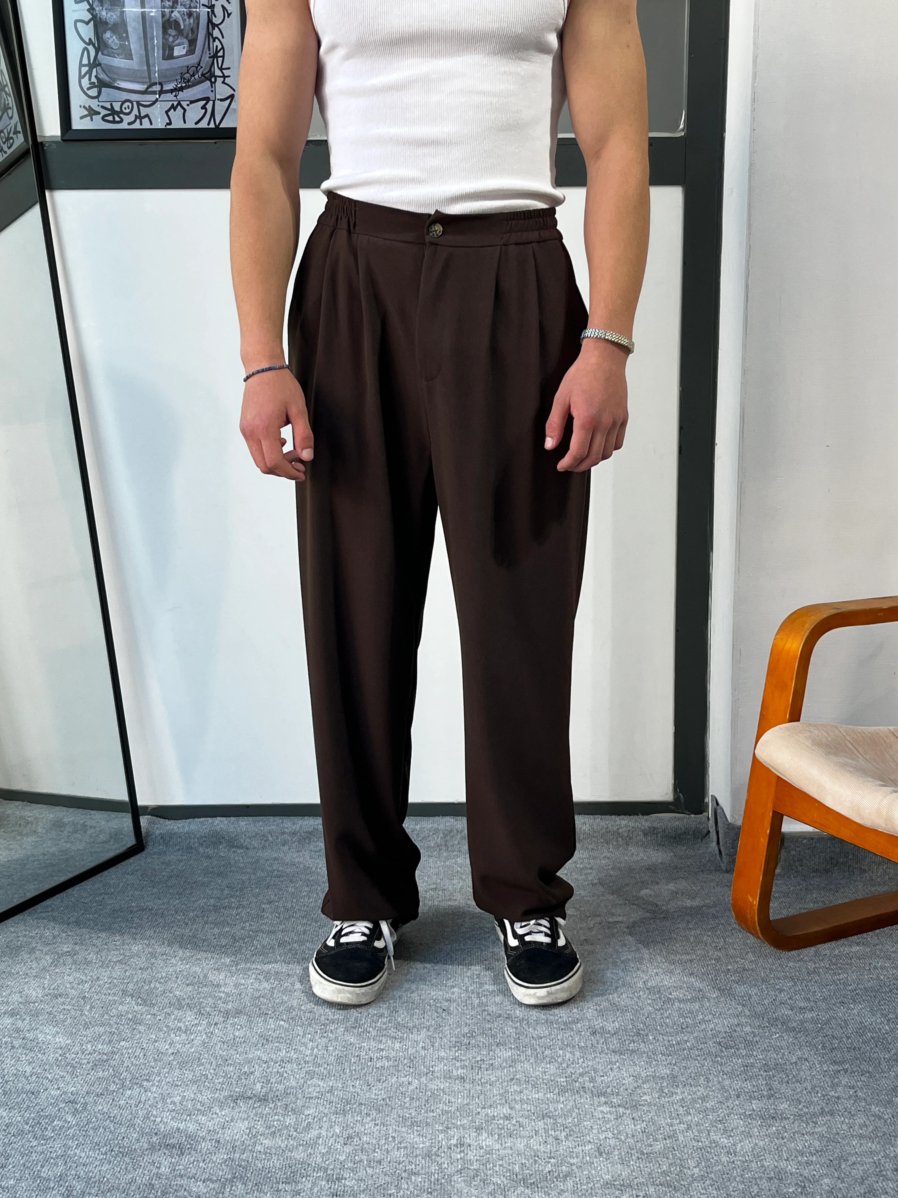 Ghost Pileli Baggy Kahve Kumaş Pantolon G10120