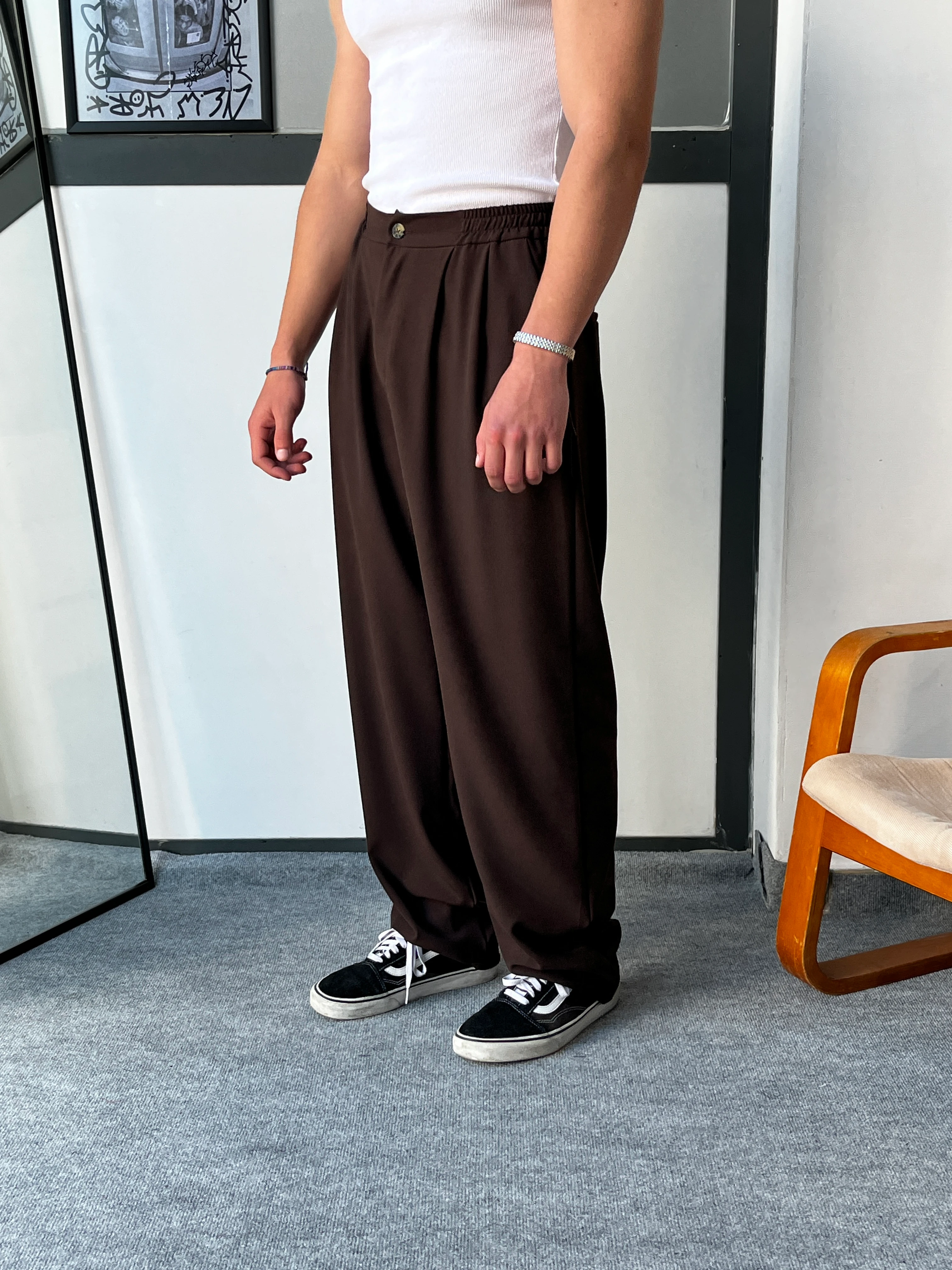 Ghost Pileli Baggy Kahve Kumaş Pantolon G10120