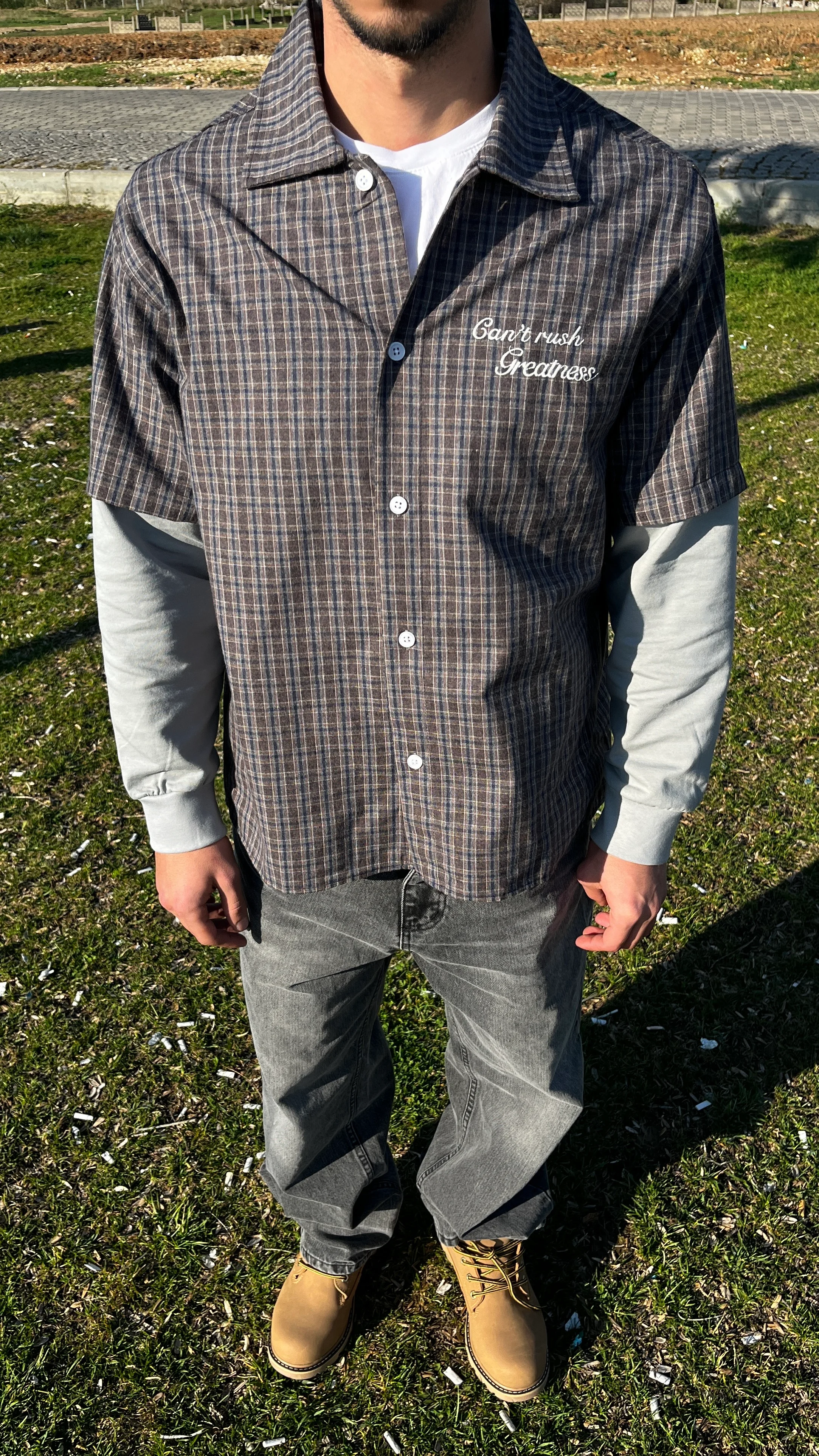 Kare Desenli Nakışlı Oversize Sweatshirt G10158