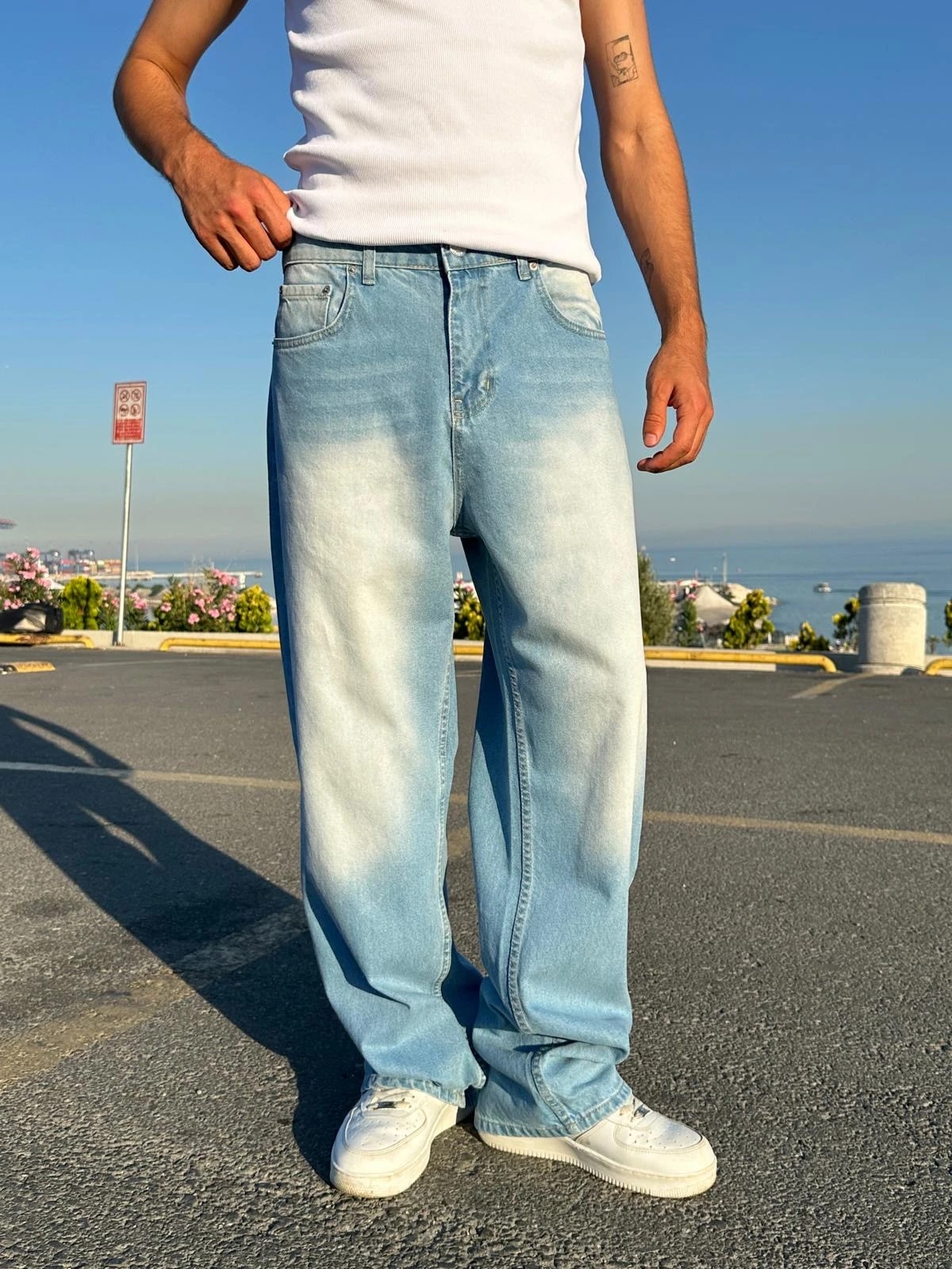 Line Yıkamalı İce Blue Baggy Pantolon G10116