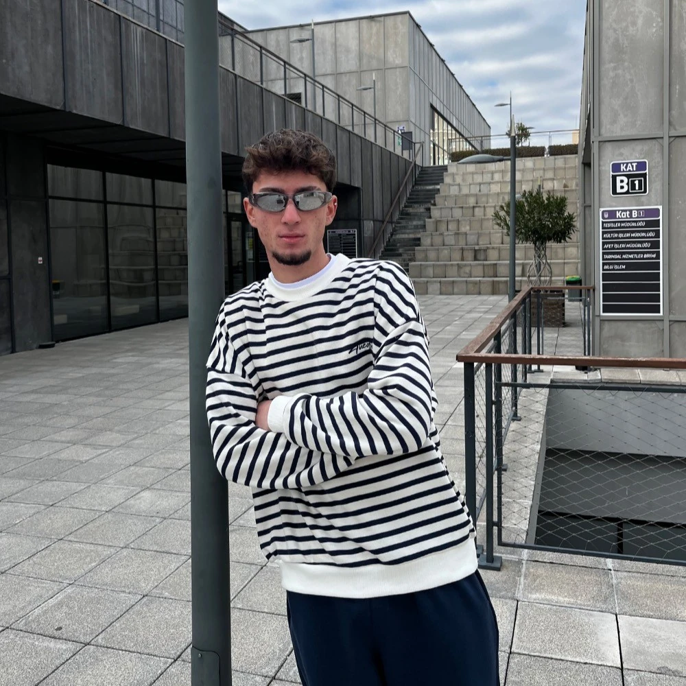 TD Nakış Detaylı Çizgili Sweatshirt G1093