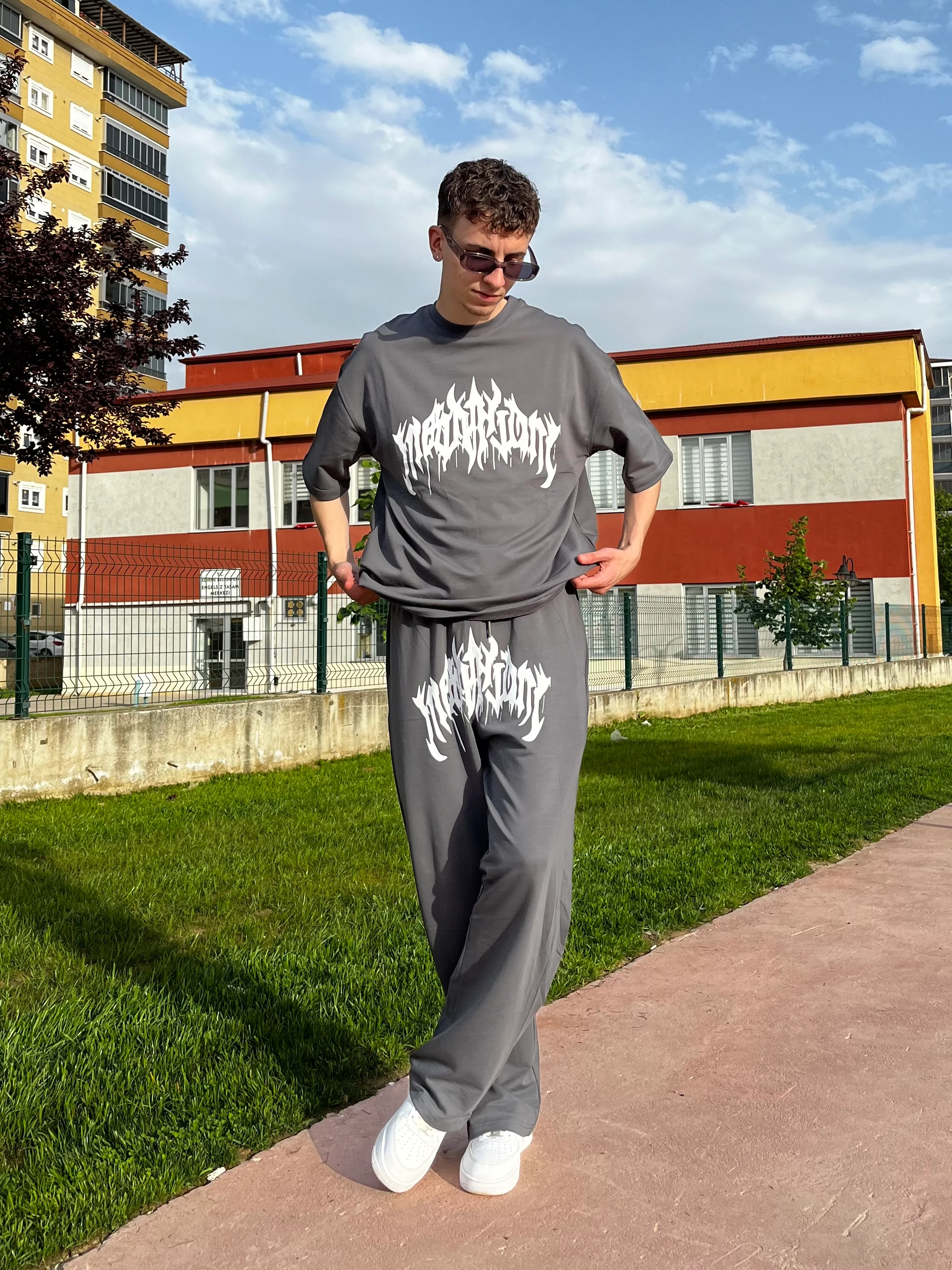 Premium Baskılı Oversize Füme Eşofman Takımı G1048