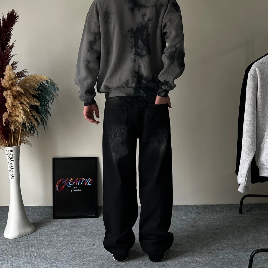 Line Yıkamalı Siyah Baggy Pantolon G10108