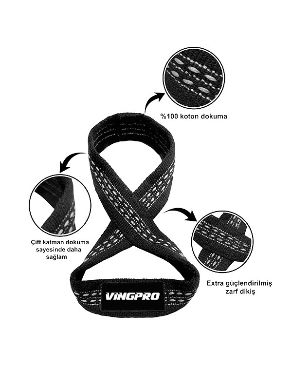 Ağırlık Kaldırma Kayışı Fitness Crossfit (8 Loop Lifting Straps) Siyah