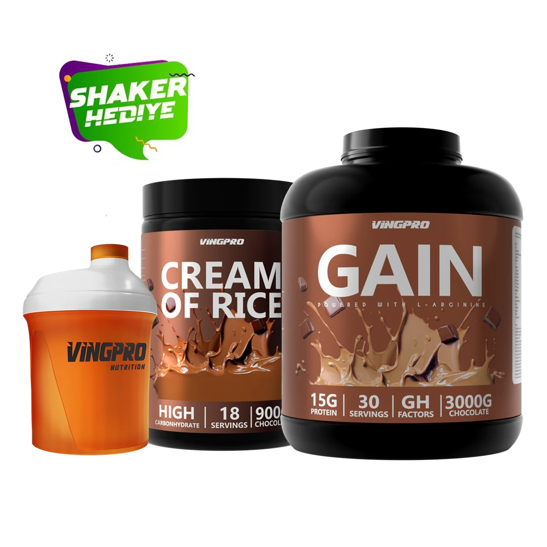 KİLO AL PAKETİ (GAINER 3000 GR + RICE CREAM ÇİKOLATA 900 GR + SHAKER)