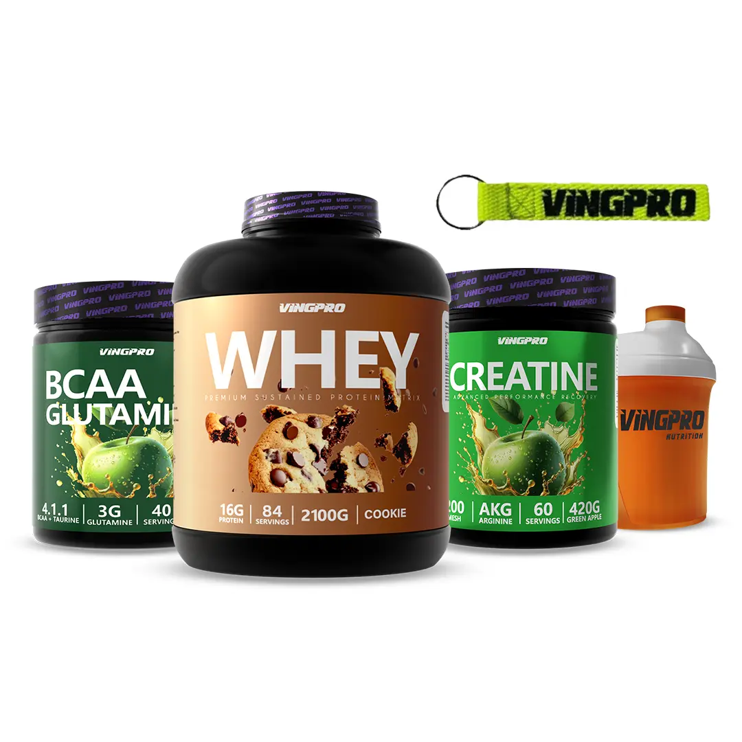 FITNESS PAKETİ WHEY PROTEIN (KURABİYE) + BCAA + GLUTAMİNE (YEŞİL ELMA) + CREATINE (YEŞİL ELMA)