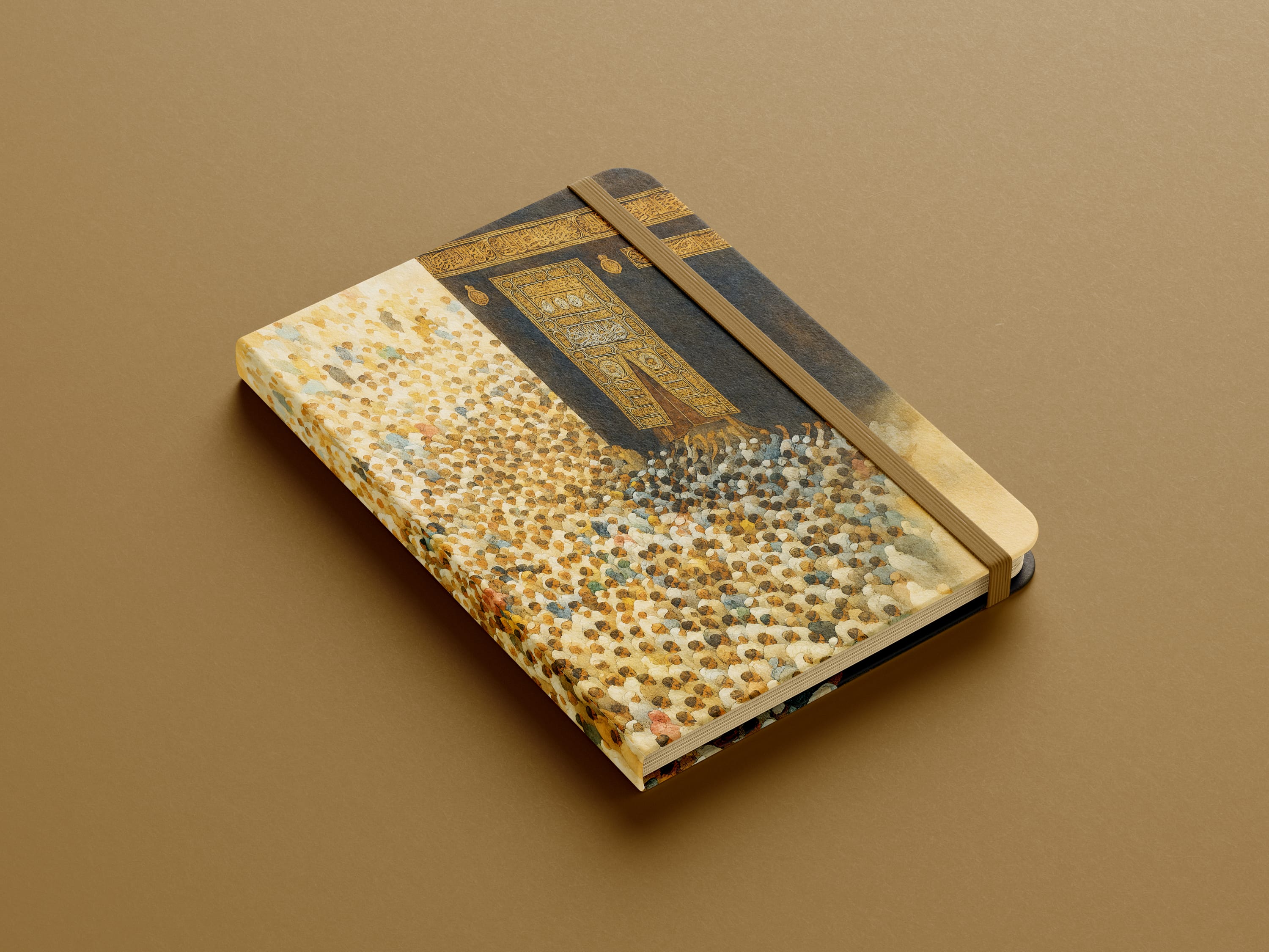 Sanatsal Kâbe Tasarımlı Ciltli Defter (13x20 cm, 192 Sayfa, Sert Kapak, Kitap Ayracı Hediyeli)