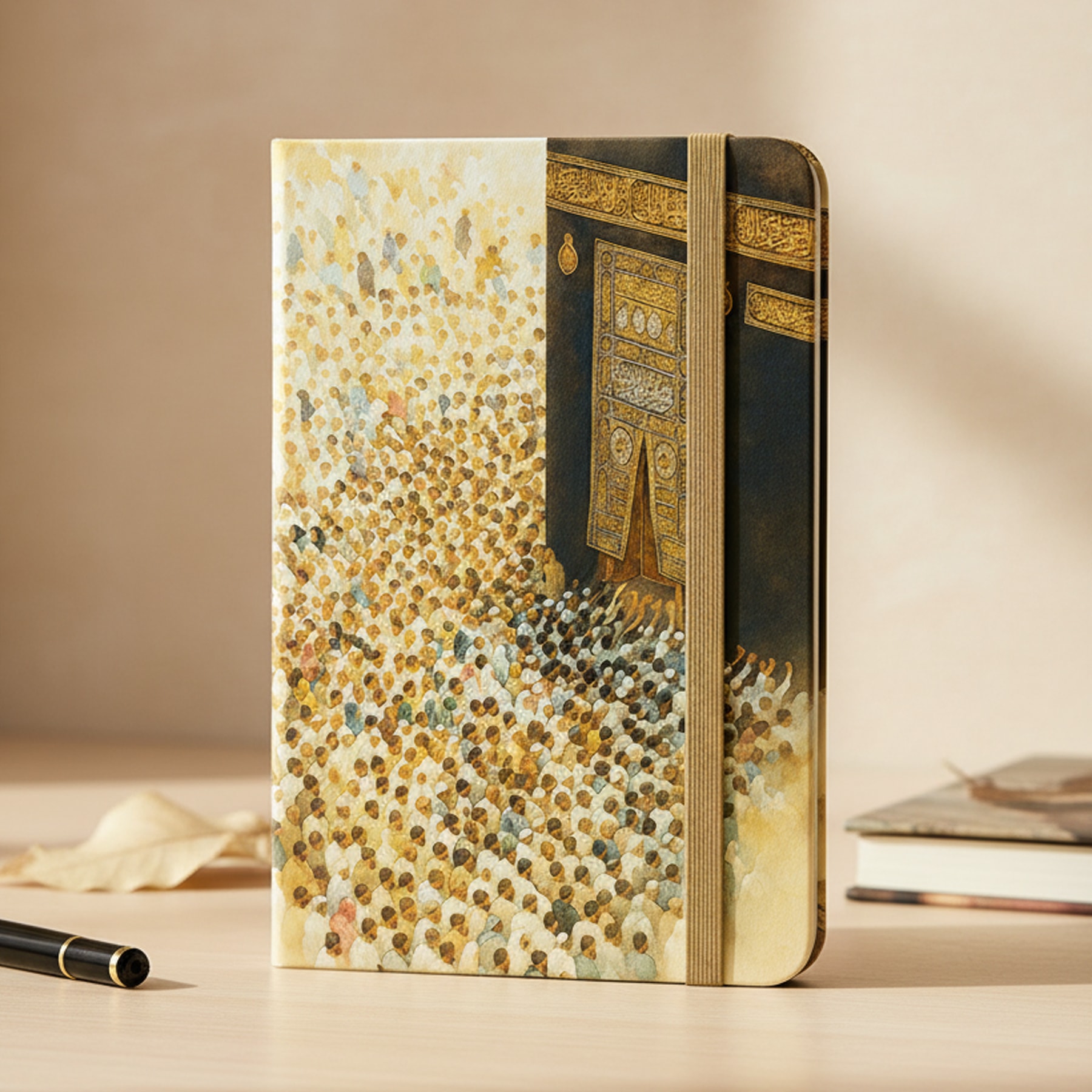 Sanatsal Kâbe Tasarımlı Ciltli Defter (13x20 cm, 192 Sayfa, Sert Kapak, Kitap Ayracı Hediyeli)