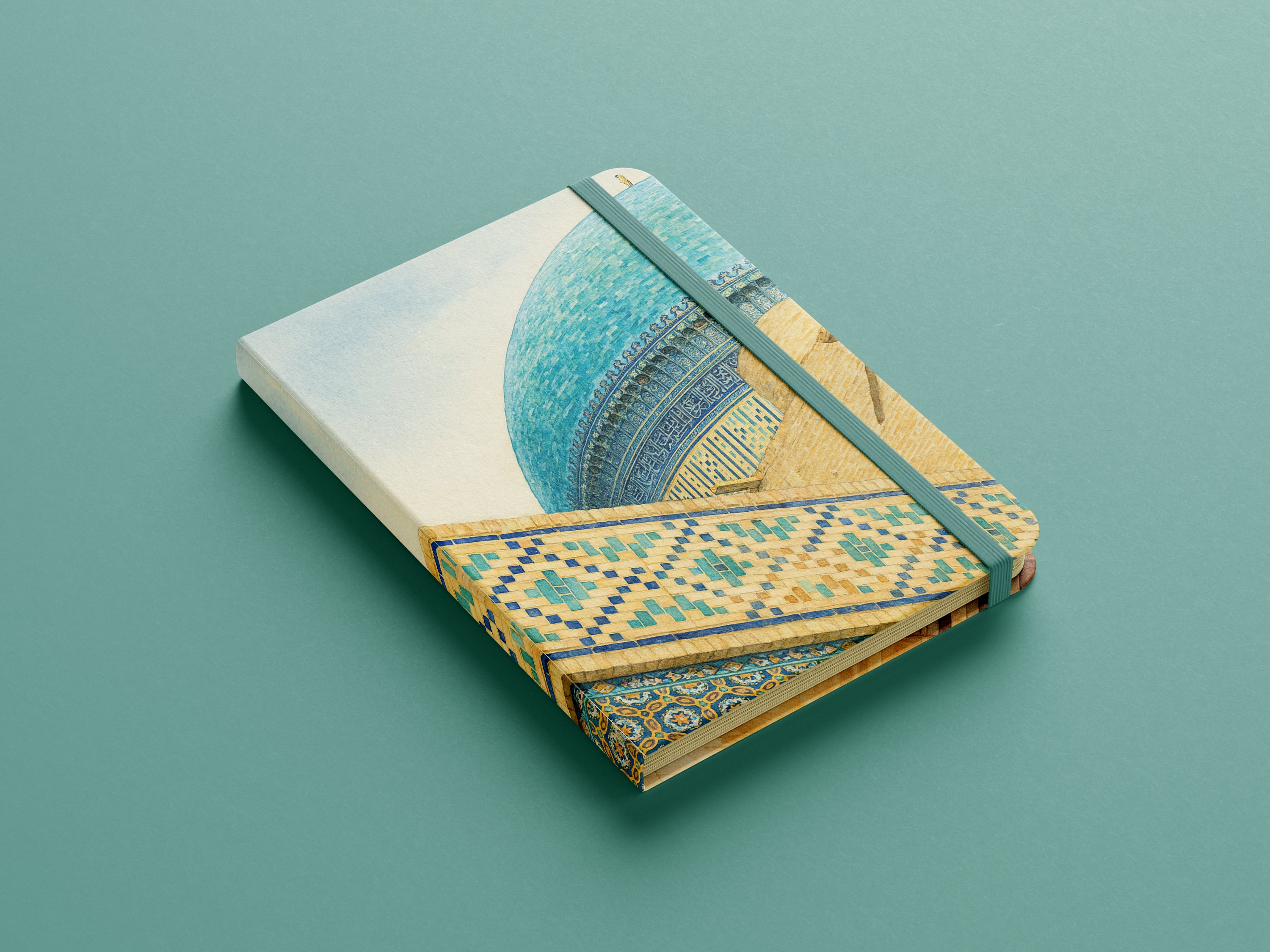Buhara Turkuaz Kubbe Tasvirli Ciltli Defter (13x20 cm, 192 Sayfa, Sert Kapak, Kitap Ayracı Hediyeli)