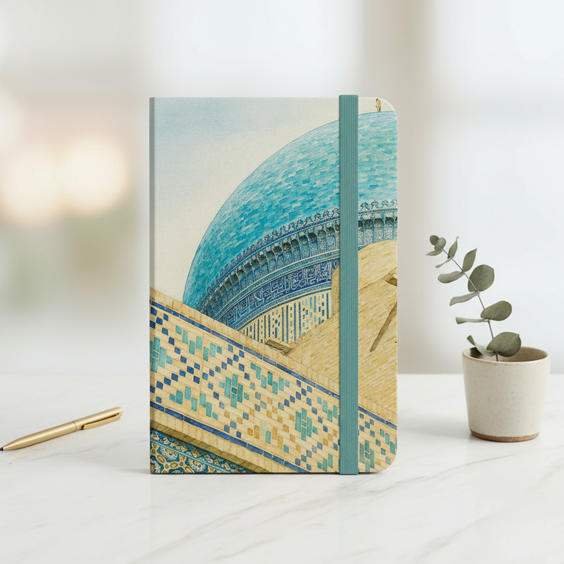 Buhara Turkuaz Kubbe Tasvirli Ciltli Defter (13x20 cm, 192 Sayfa, Sert Kapak, Kitap Ayracı Hediyeli)
