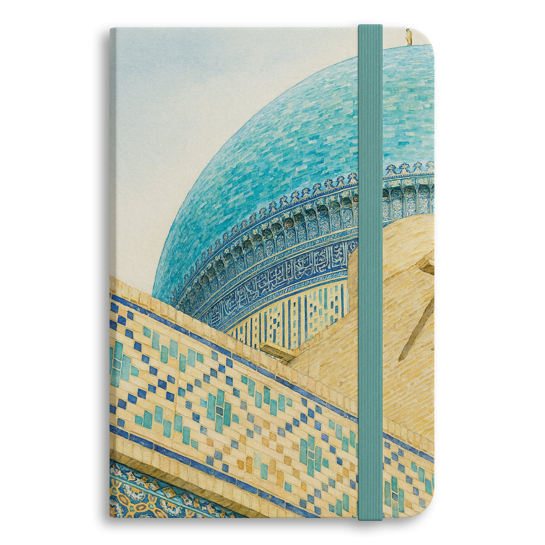 Buhara Turkuaz Kubbe Tasvirli Ciltli Defter (13x20 cm, 192 Sayfa, Sert Kapak, Kitap Ayracı Hediyeli)