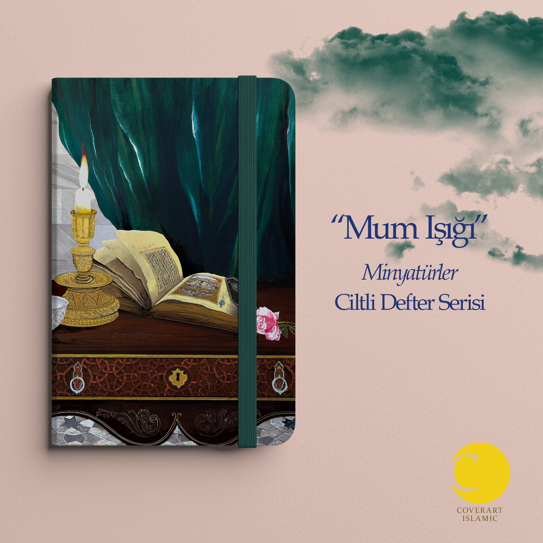  Mum Işığı El Yapımı Ciltli Defter Sert Kapak 192 Sayfa Telifli Sanat Eseri Minyatürlü Kapak