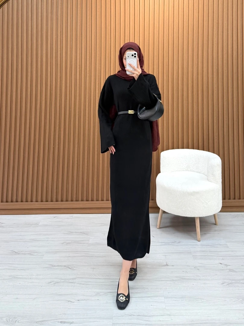 BASIC TRİKO ELBİSE SİYAH