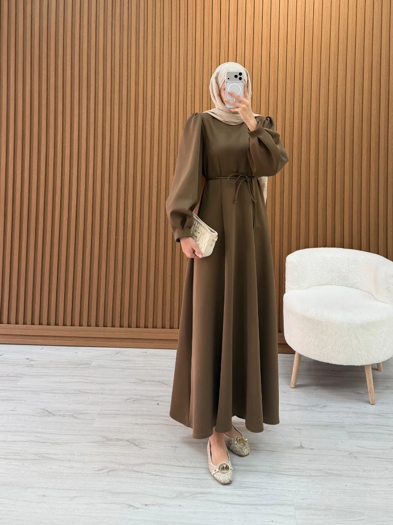 NELPY SCUBA ELBİSE KAHVE