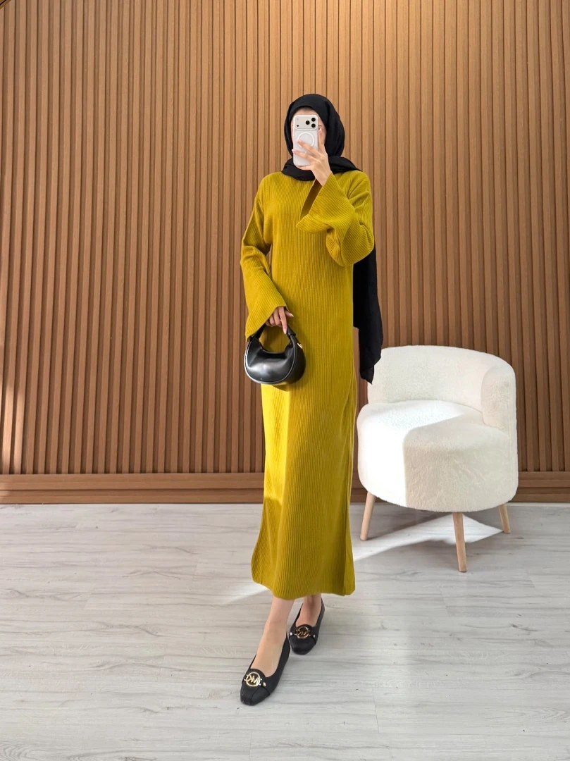 BASIC TRİKO ELBİSE YAĞ YEŞİLİ