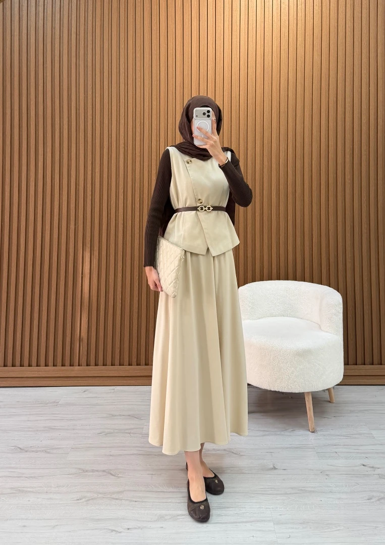 DENNY ETEKLİ TAKIM BEJ