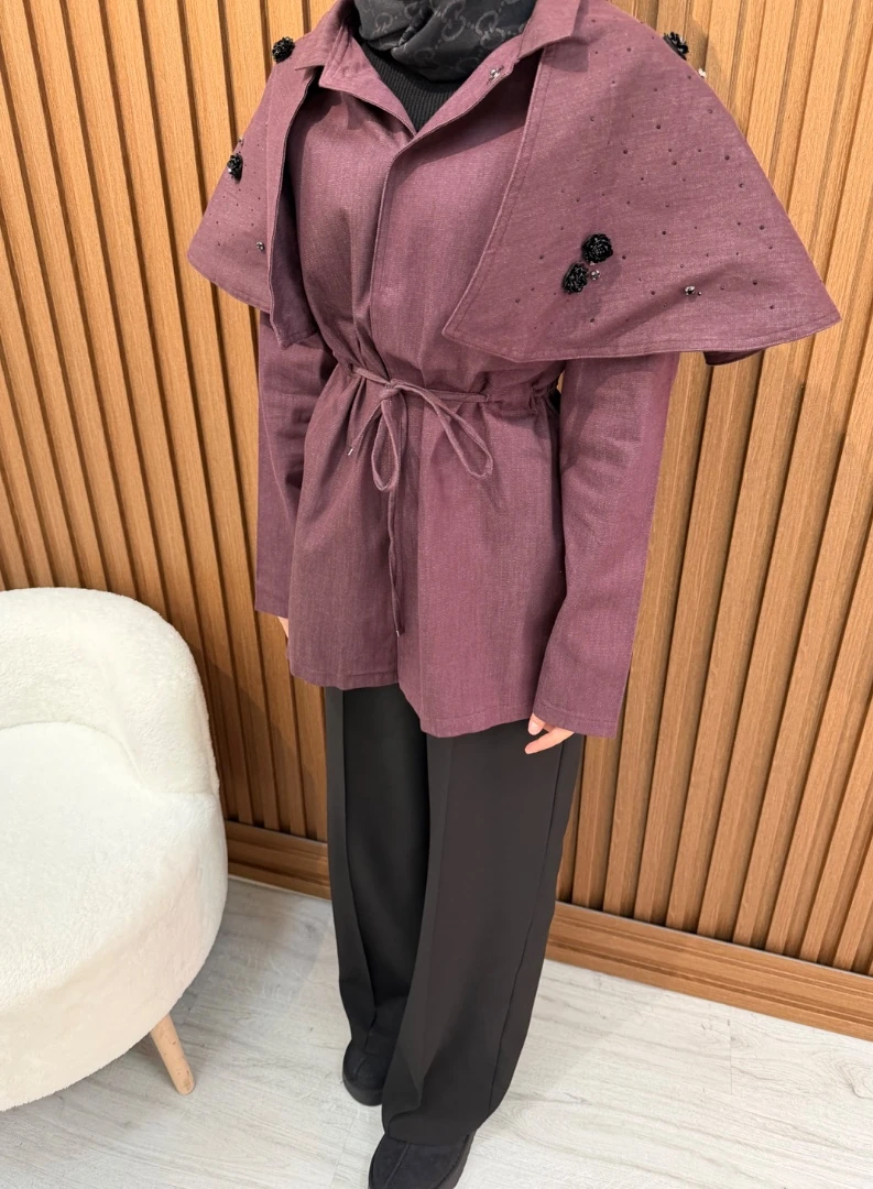 LOUNCH PELERİN DETAYLI CEKET MÜRDÜM